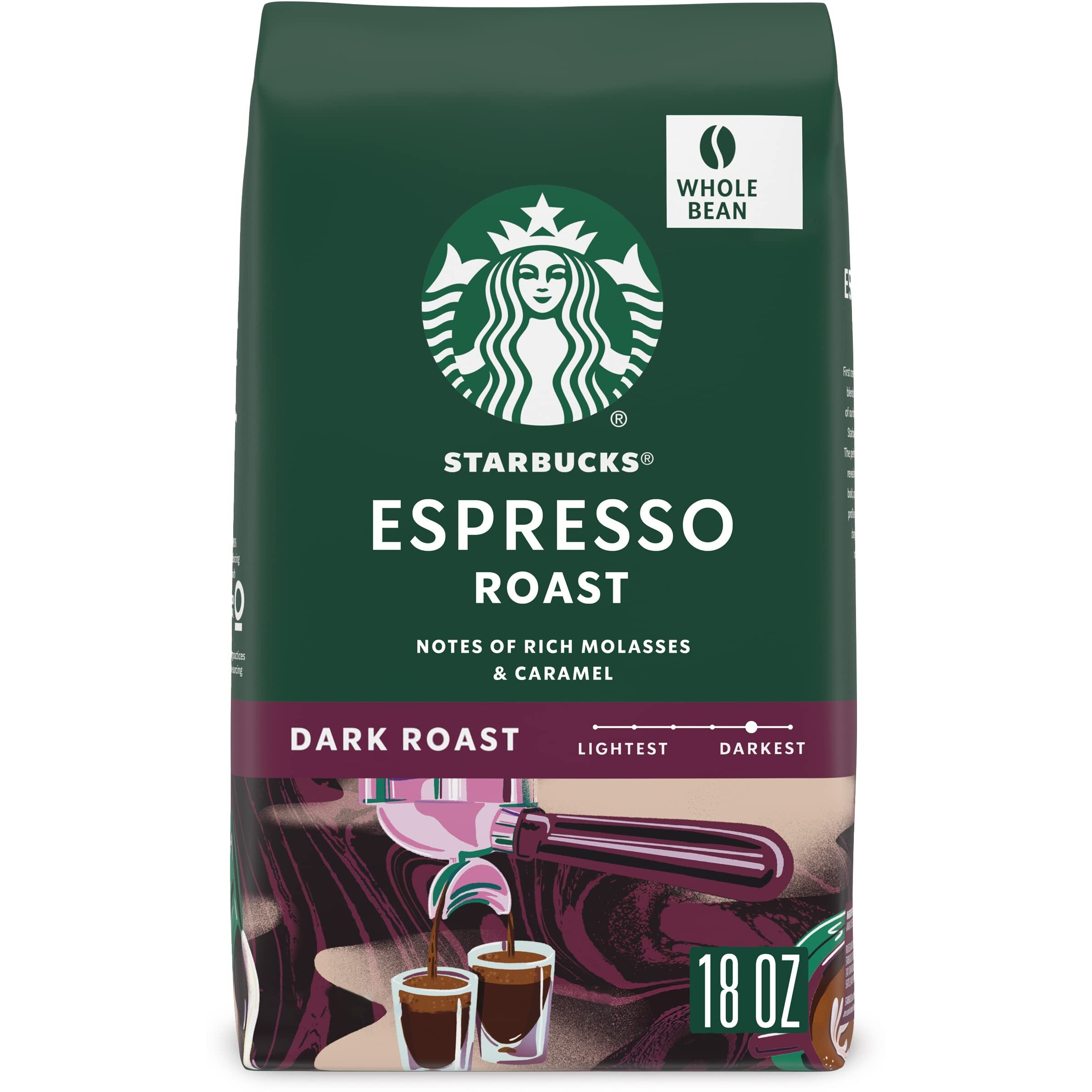 Starbucks Whole Bean Coffee, Dark Roast Coffee, Espresso Roast, 100% Arabica, 1 Bag (18 Oz)