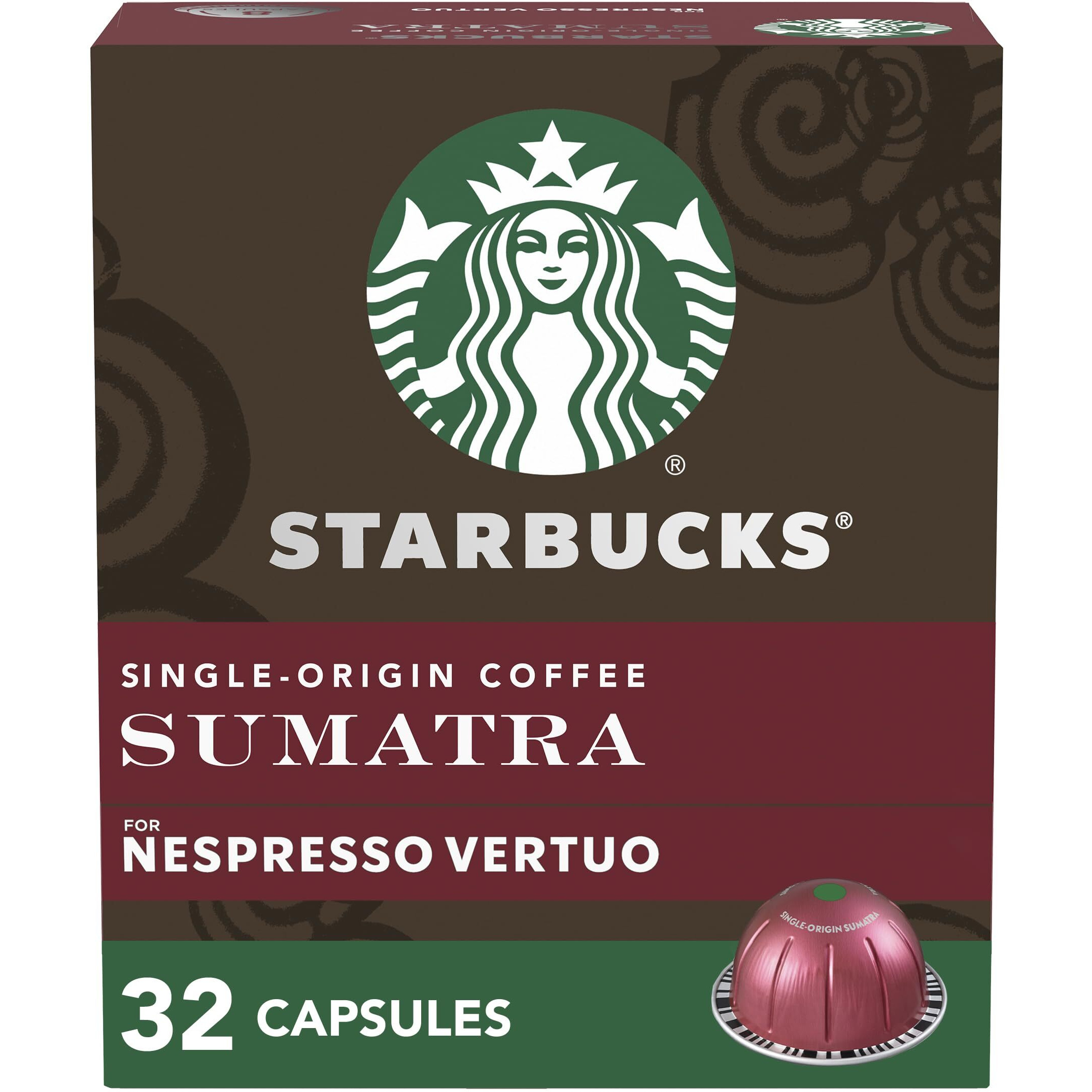 Starbucks By Nespresso Vertuo, Single-Origin Sumatra, Dark Roast Coffee, 32-Count Coffee Pods, Brews 7.8 Oz.
