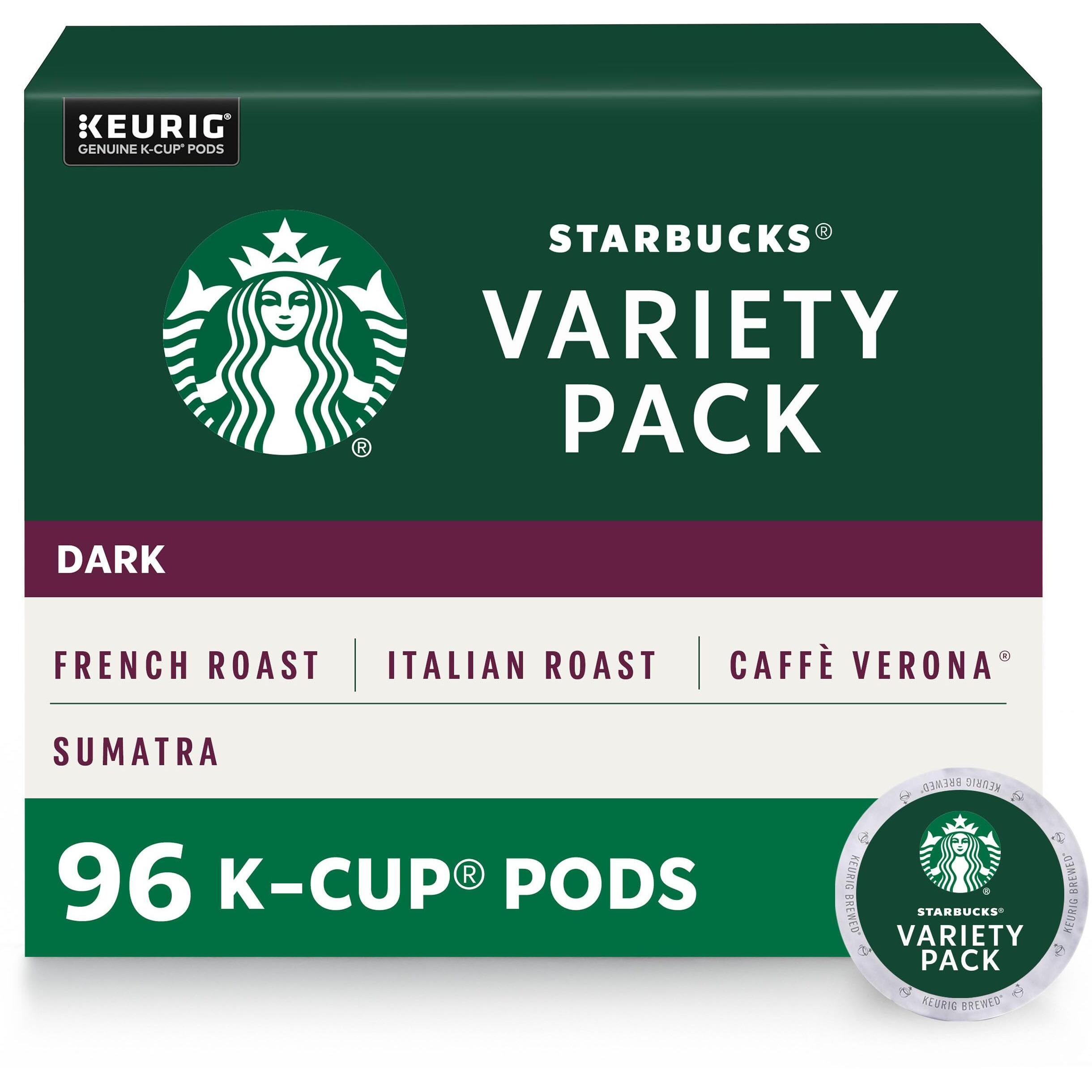 Starbucks K-Cup Coffee Pods-Dark Roast Coffee-Variety Pack-100% Arabica-1 Box (96 Pods)