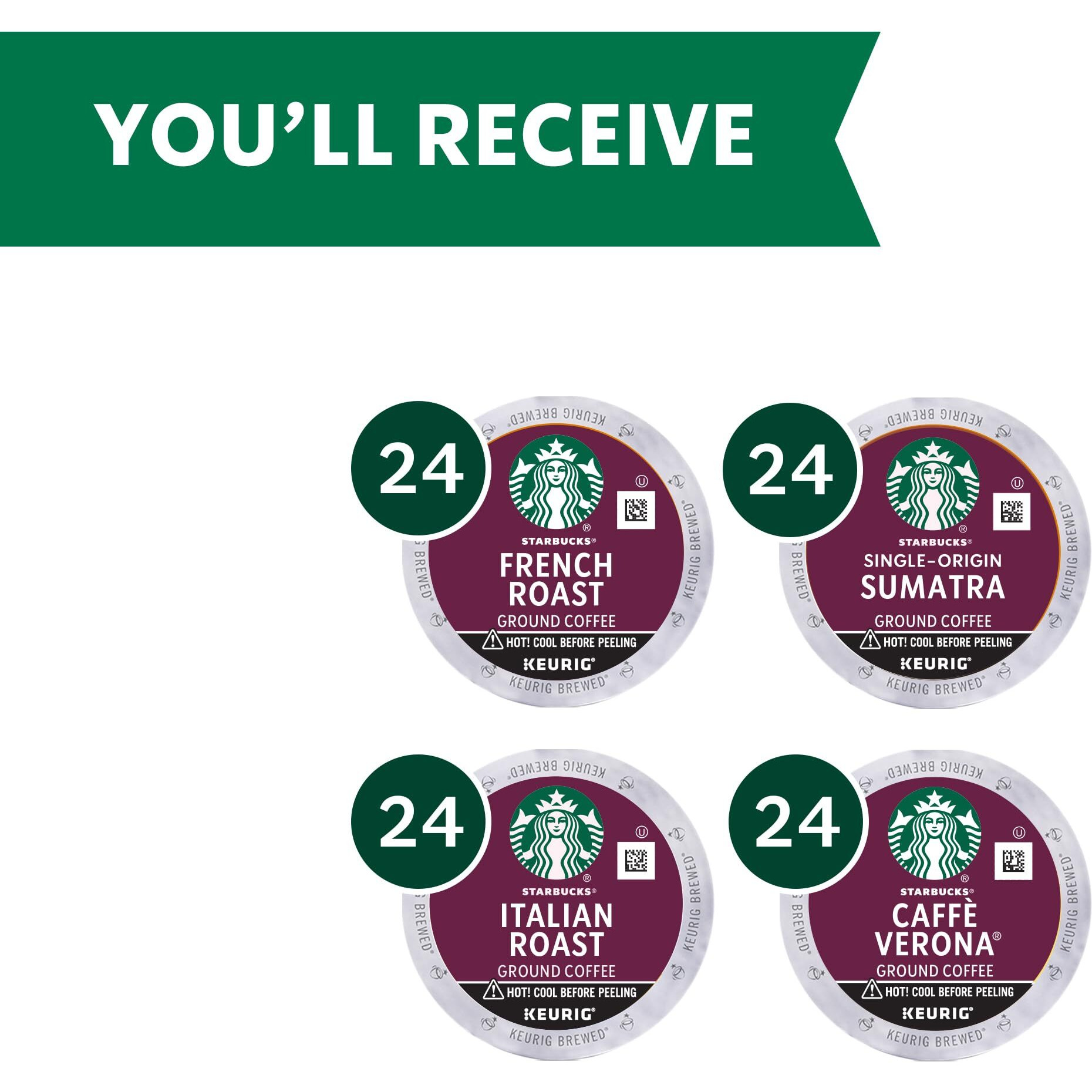 Starbucks K-Cup Coffee Pods-Dark Roast Coffee-Variety Pack-100% Arabica-1 Box (96 Pods)
