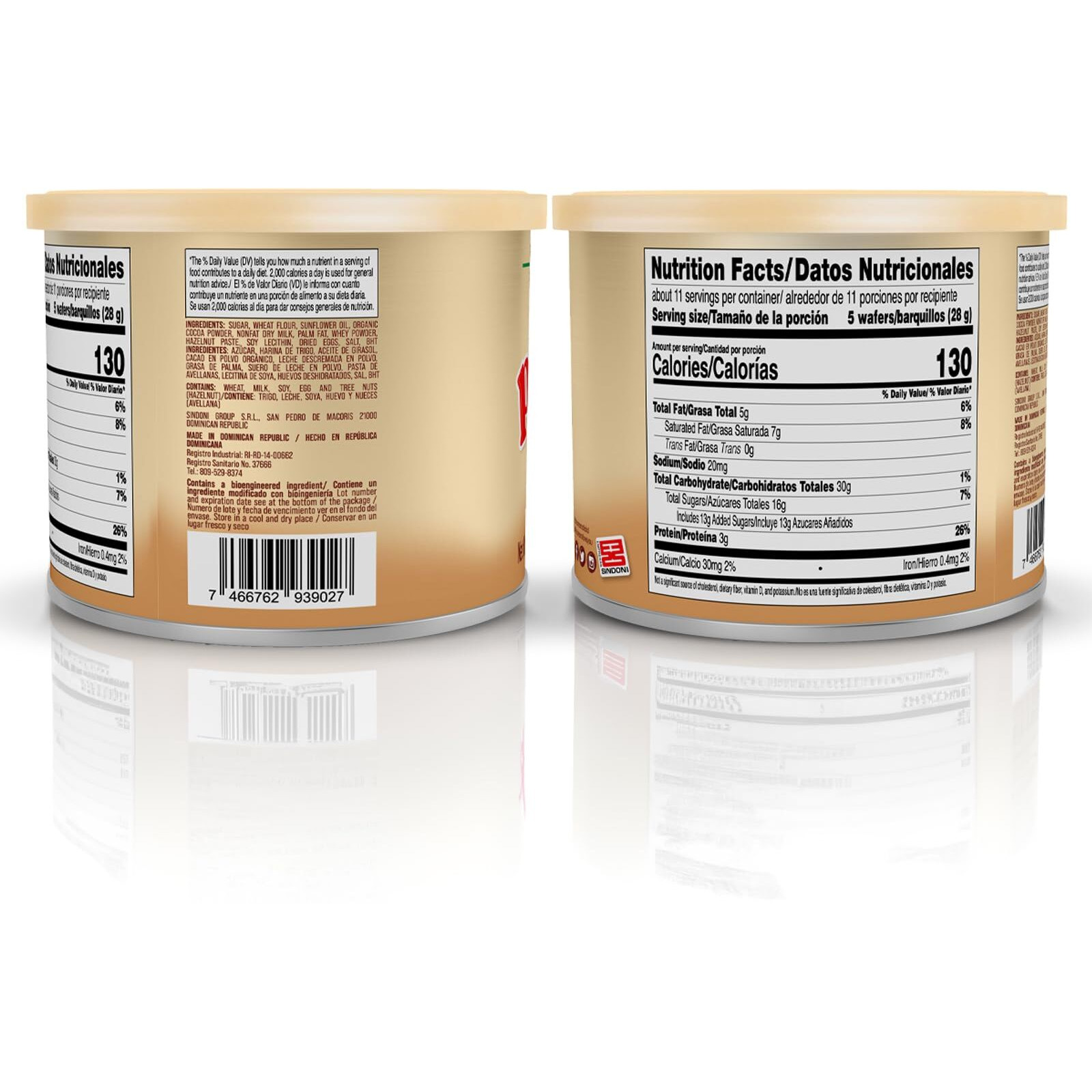 Pirucream Rolled Wafers With Chocolate Hazelnut, Organic Alkaline 100% Cocoa - No Trans-Fat, Preservatives, Colorants Or Additives And Without Palm Oil (300Gr/ 10.58Oz Each One - 4 Pack Tin)