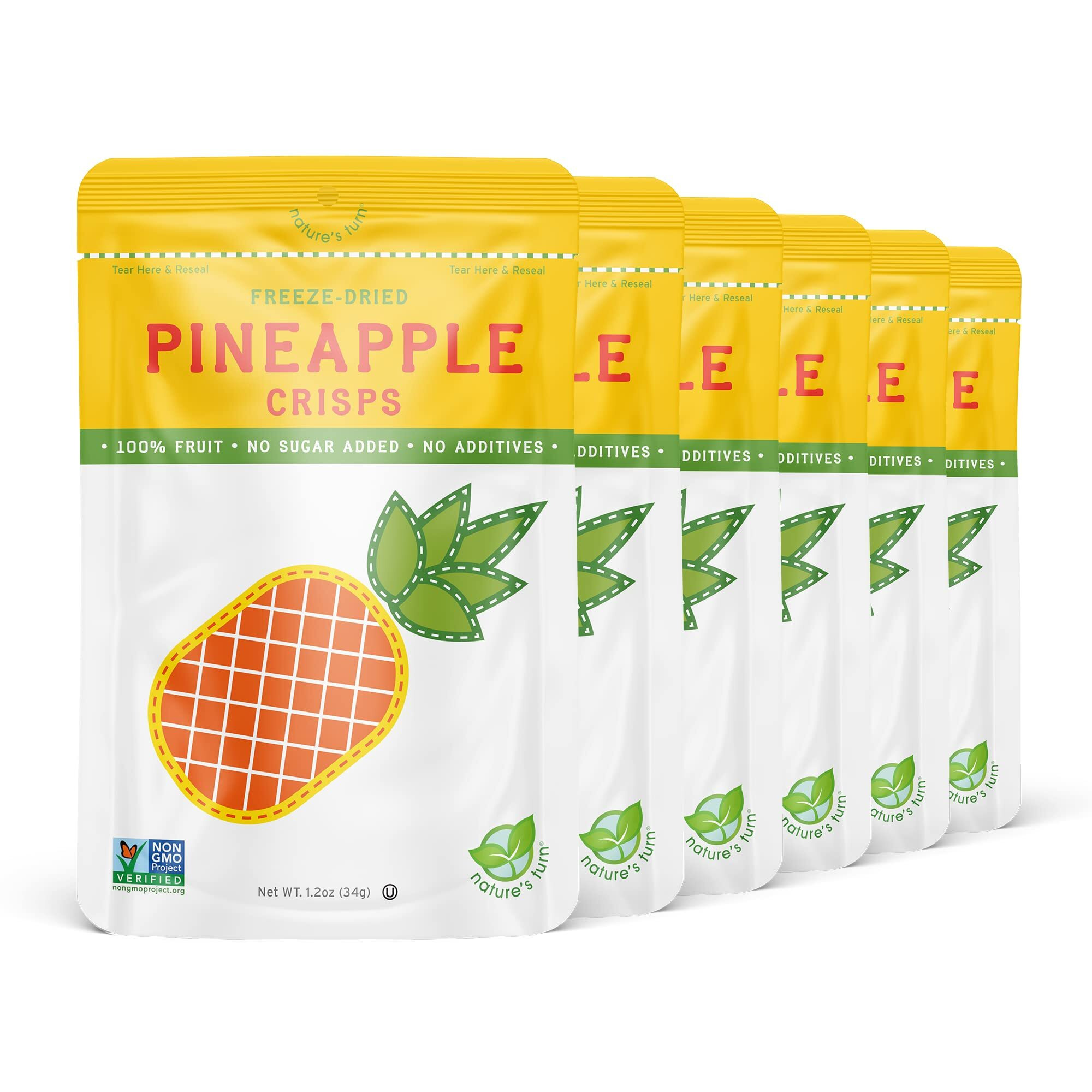 Nature's Turn Freeze-Dried Fruit Snacks, Pineapple Crisps, Pack Of 6 (1.2 Oz Each)