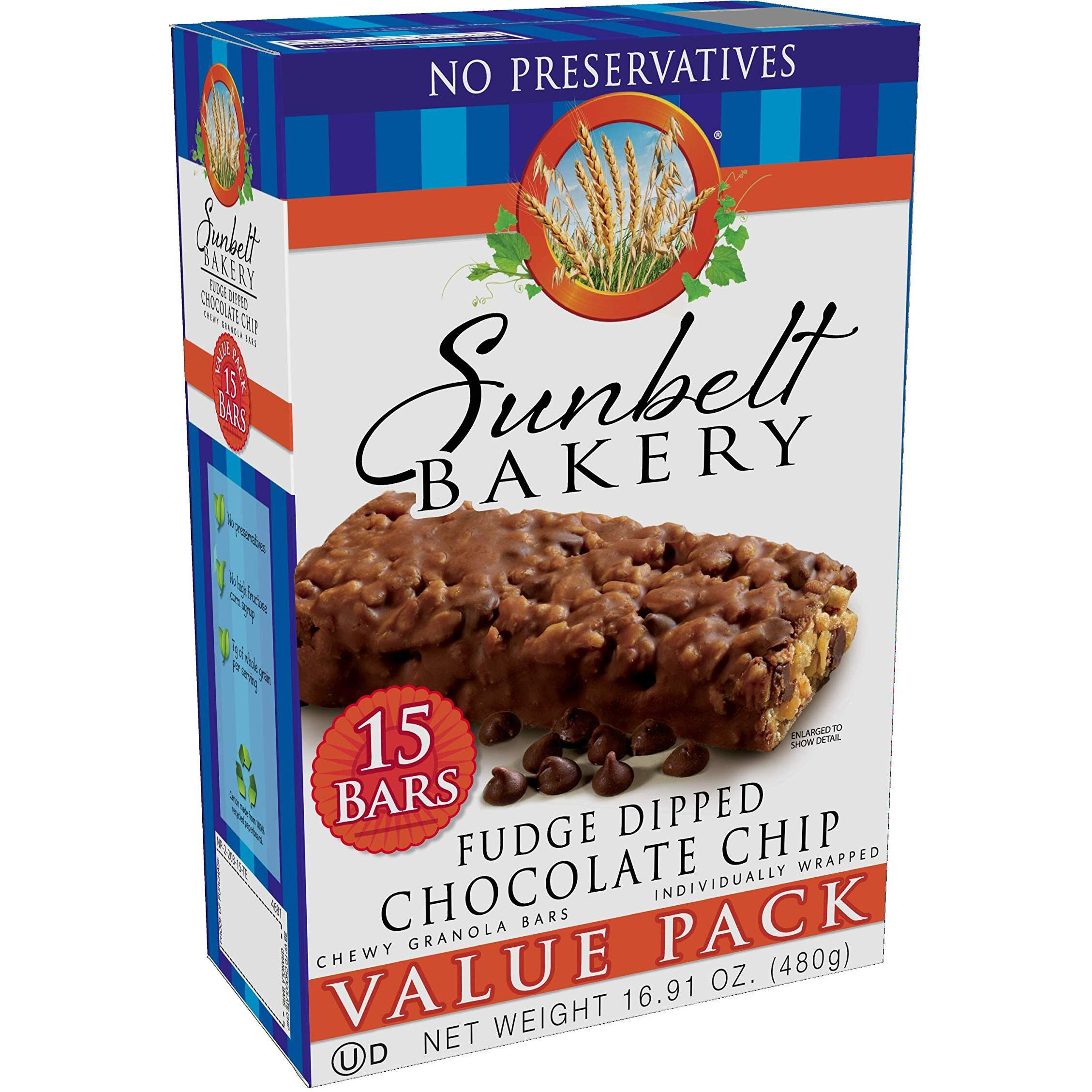 Sunbelt Bakery Fudge Dipped Chocolate Chip Chewy Granola Bars, 120-1.1 Oz Bars (8 Boxes)