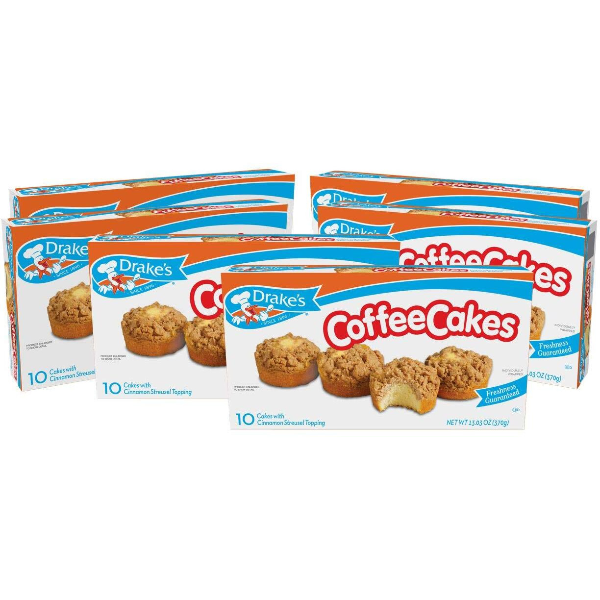 Drakes Coffee Cakes With Cinnamon Streusel Topping, 48 Individually Wrapped Cakes, 8 Count, Pack Of 6
