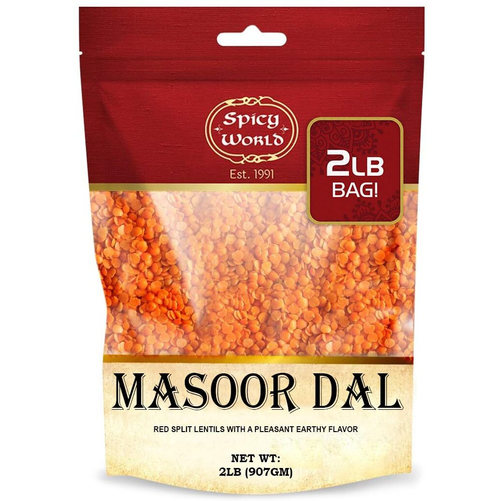 Masoor Dal 2 Pound Bag (32 Oz) - Red Lentils Split - All Natural By Spicy World
