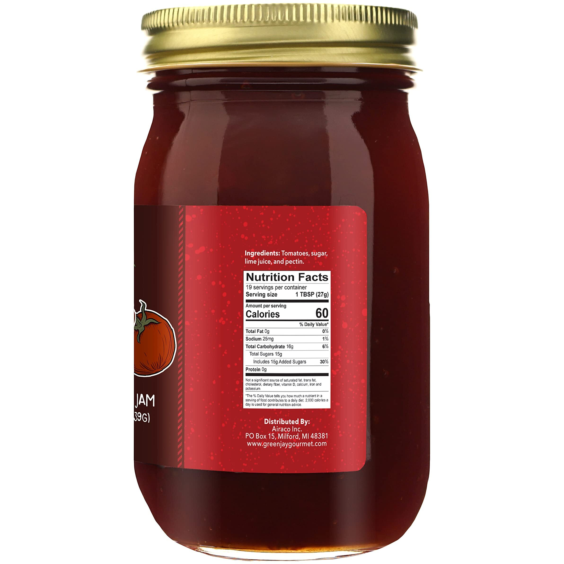 Green Jay Gourmet Tomato Jam - Tomato Ketchup Alternative - Premium Tomato Jelly - Sweet & Savory Tomato Spread & Jam Preserves - Vegan, Gluten Free Jam - 2 X 19 Ounces