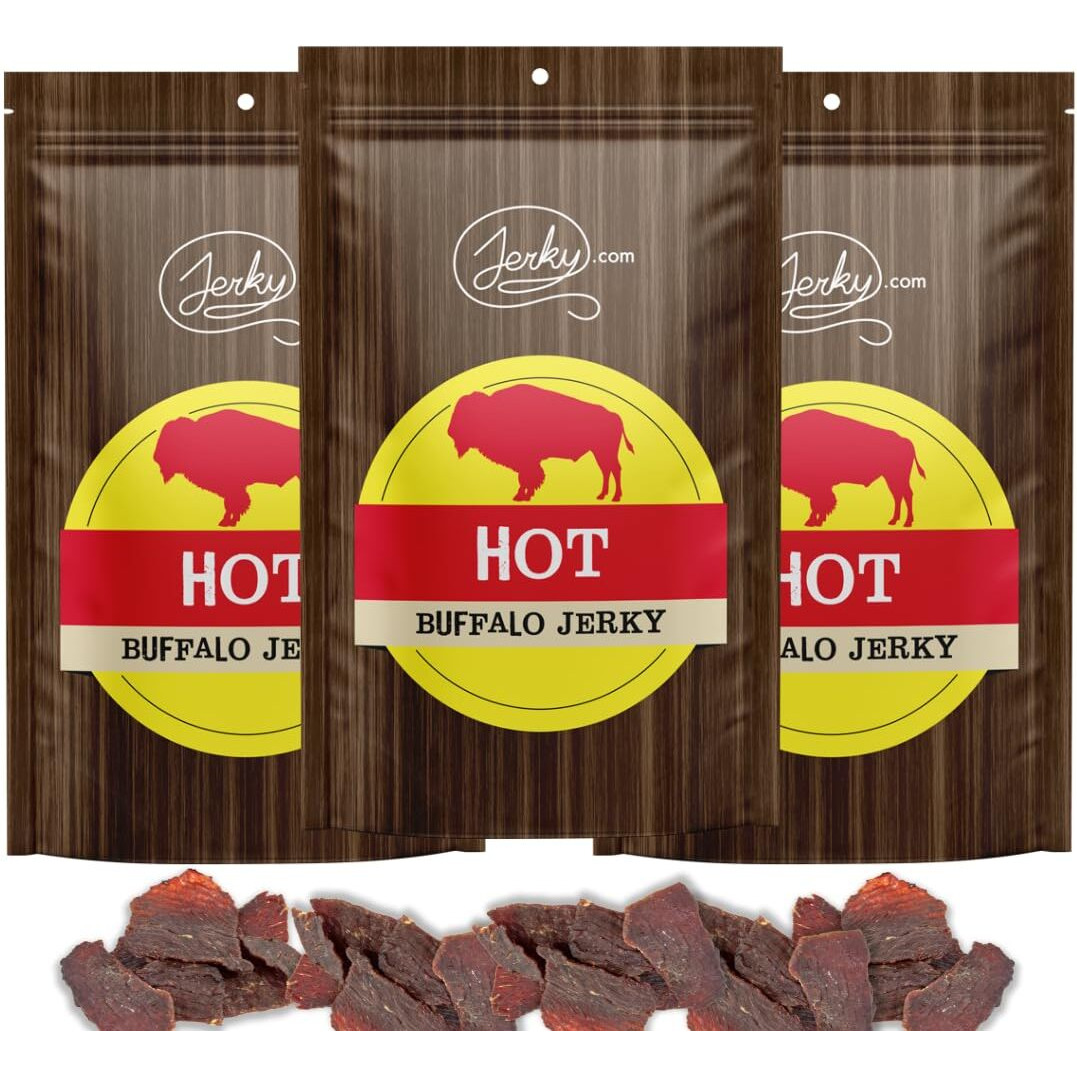 Jerky.Com Exotic Hot Buffalo Jerky - Wild Game Meat Snacks, Exotic Snacks, High-Protein, All-Natural, No Added Preservatives - Healthy Snacks For Adults - 1.75 Oz. (Pack Of 3)