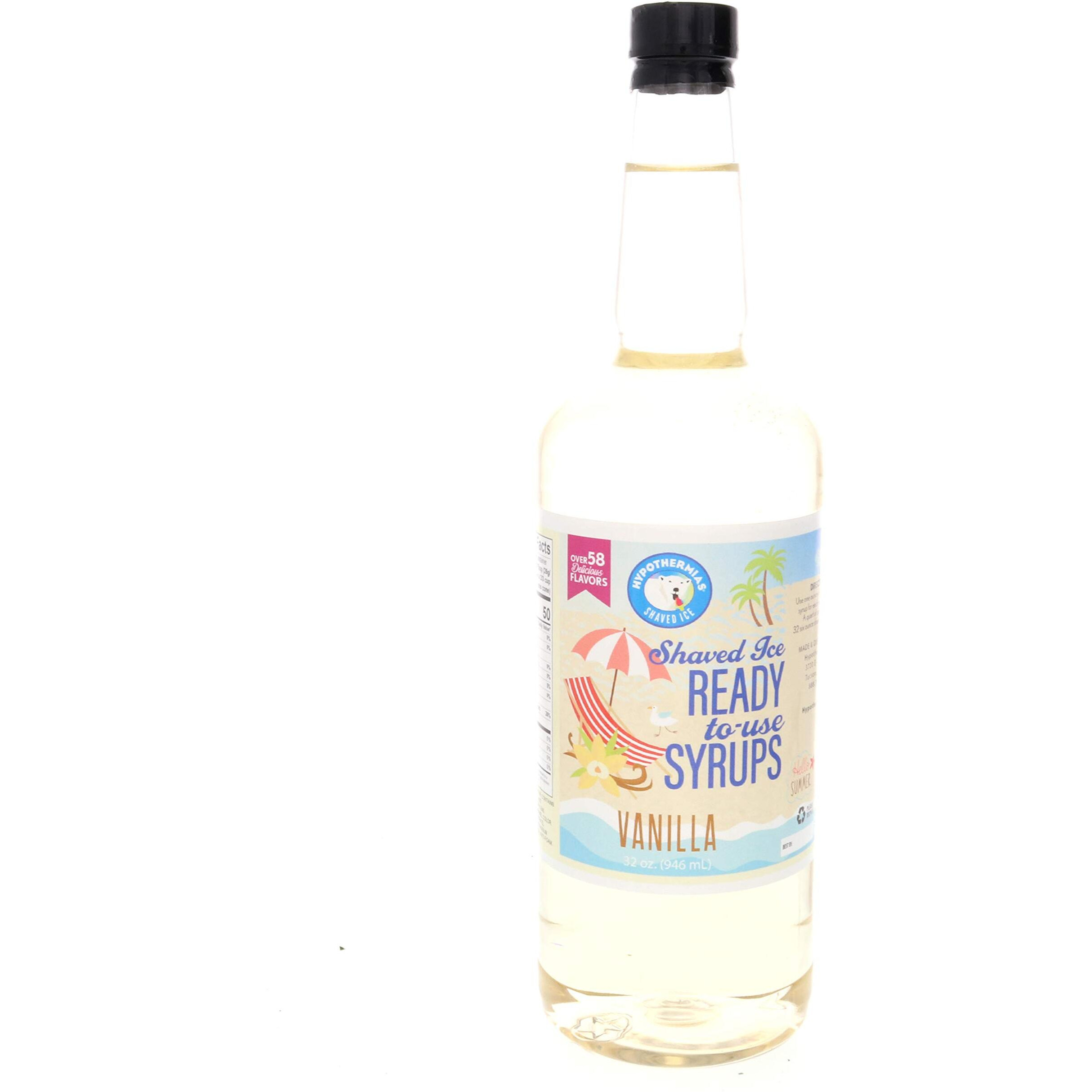 Hypothermias Shaved Ice & Snow Cone Syrup - Bpa-Free Recyclable Plastic Bottle Quart (32 Fl. Oz) - Vanilla - Non-Gmo 100% Pure Cane Sugar, Ready To Use