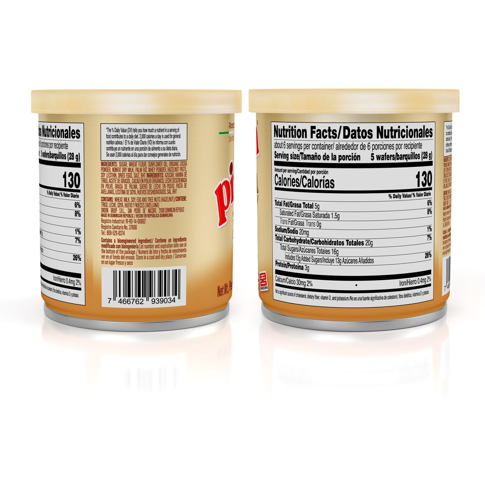 Pirucream Rolled Wafers With Chocolate Hazelnut, Organic Alkaline 100% Cocoa - No Trans-Fat, Preservatives, Colorants Or Additives And Without Palm Oil (155Gr/ 5.46Oz Each One - 3 Pack Tin)
