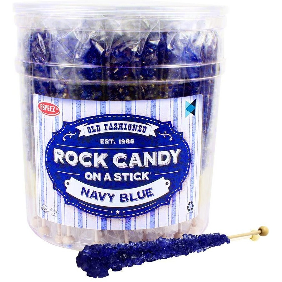 Extra Large Rock Candy Sticks 36 Navy Blue Crystal Rock Candy Sticks - Blueberry - Individually Wrapped For Party Favors, Candy Buffet, Showers, Receptions, Bridal And Baby Showers - Bulk Candy