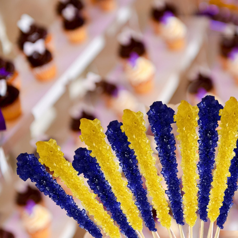 Extra Large Rock Candy Sticks 36 Navy Blue Crystal Rock Candy Sticks - Blueberry - Individually Wrapped For Party Favors, Candy Buffet, Showers, Receptions, Bridal And Baby Showers - Bulk Candy