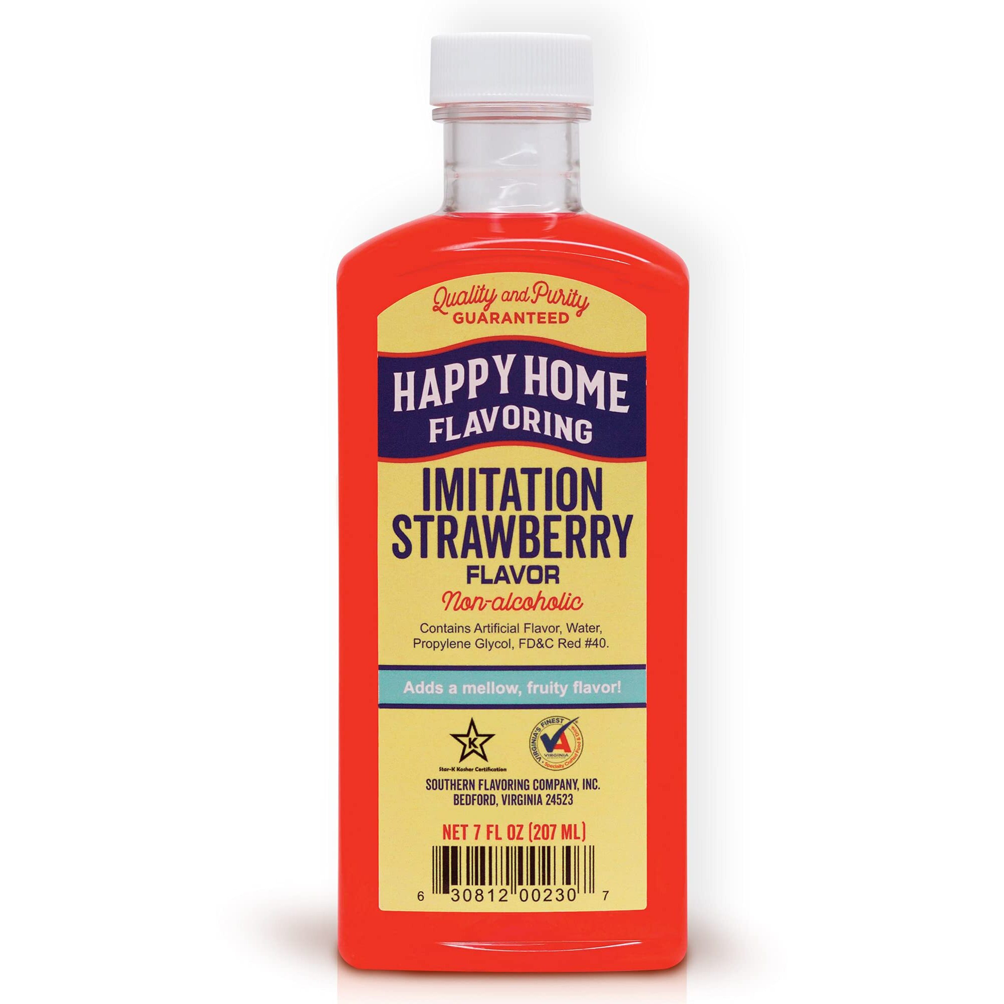 Happy Home Imitation Strawberry Flavoring, Non-Alcoholic, Certified Kosher, 7 Oz.