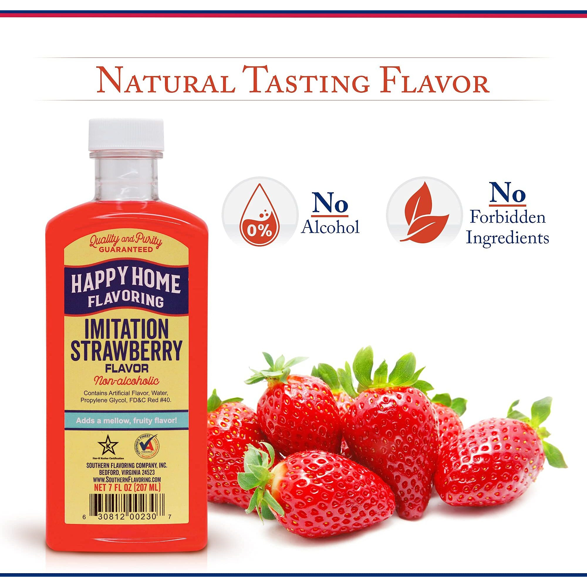 Happy Home Imitation Strawberry Flavoring, Non-Alcoholic, Certified Kosher, 7 Oz.