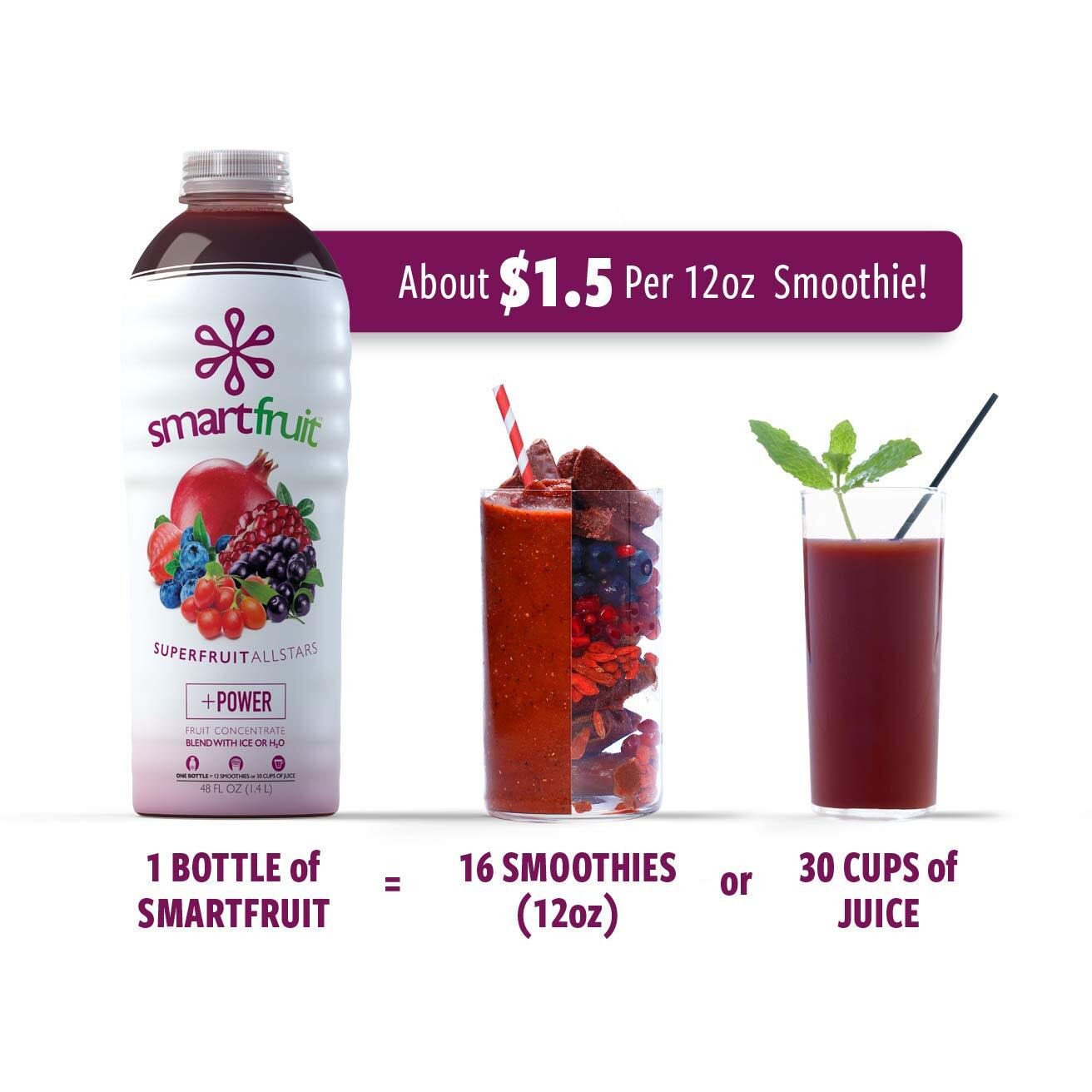 Smartfruit Superfruit All-Stars + Power, 100% Real Fruit Pur  E, Non-Gmo, No Additives, Vegan - 48 Fl. Oz - 2 Pack