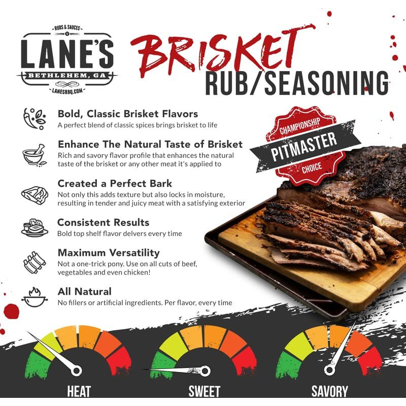 Lane's Brisket Rub Seasoning, All-Natural Championship Butt Rub Seasoning, Perfect For Burger, Steaks, And Pork Rubs For Smoking, Made In Usa, 4.6 Oz