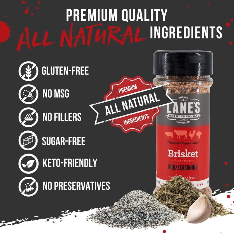Lane's Brisket Rub Seasoning, All-Natural Championship Butt Rub Seasoning, Perfect For Burger, Steaks, And Pork Rubs For Smoking, Made In Usa, 4.6 Oz