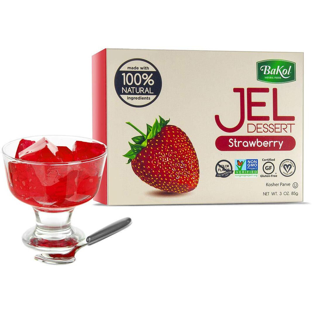Bakol Jel Dessert - All Natural Vegan Dessert Mix - Kosher - Halal - No Artificial Sweeteners Flavors Or Colors - Strawberry Flavor (Pack Of 3)