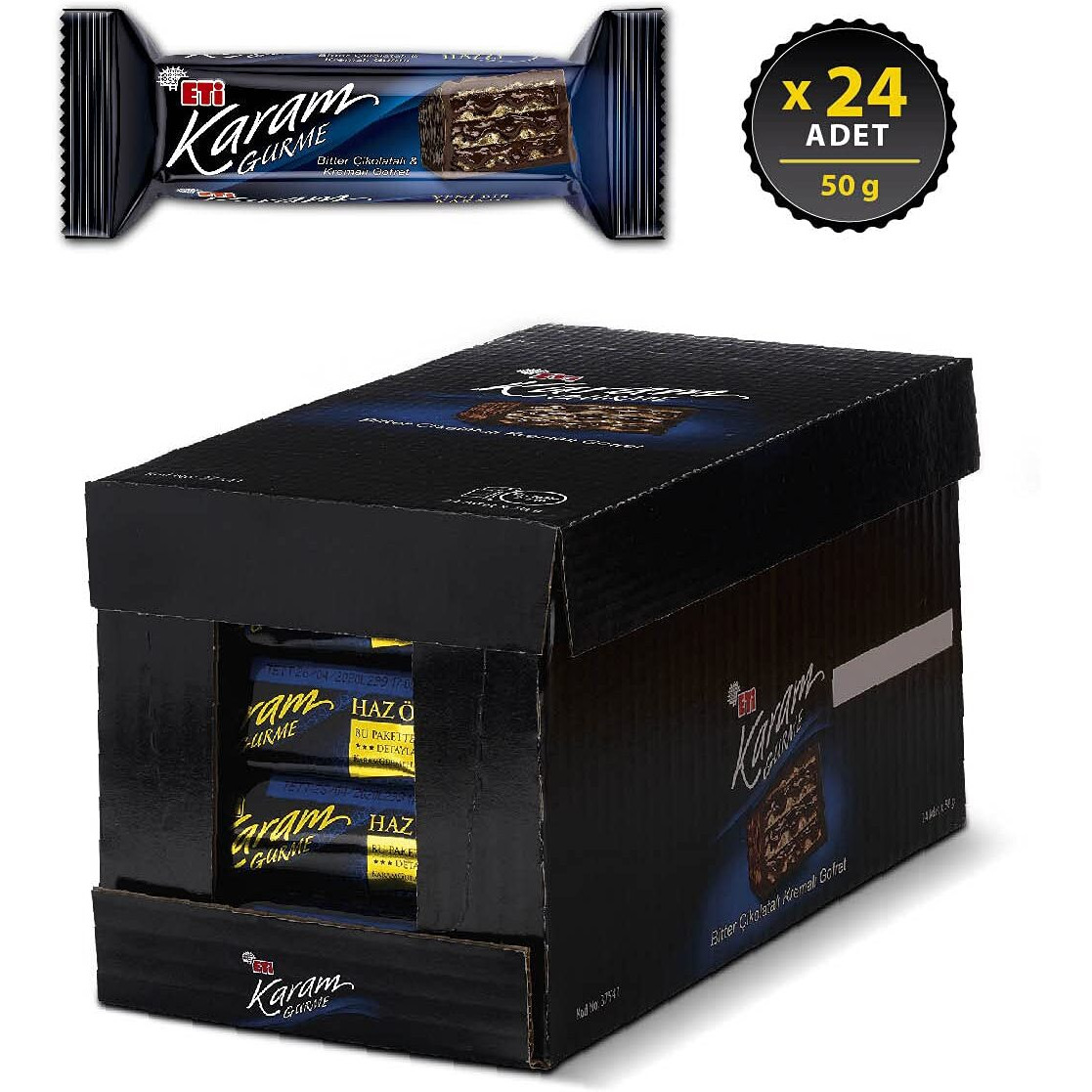Turkish Chocolate Wafer, Eti Karam Gurme Wafer 50Gr. (1 Package 24 Pieces)