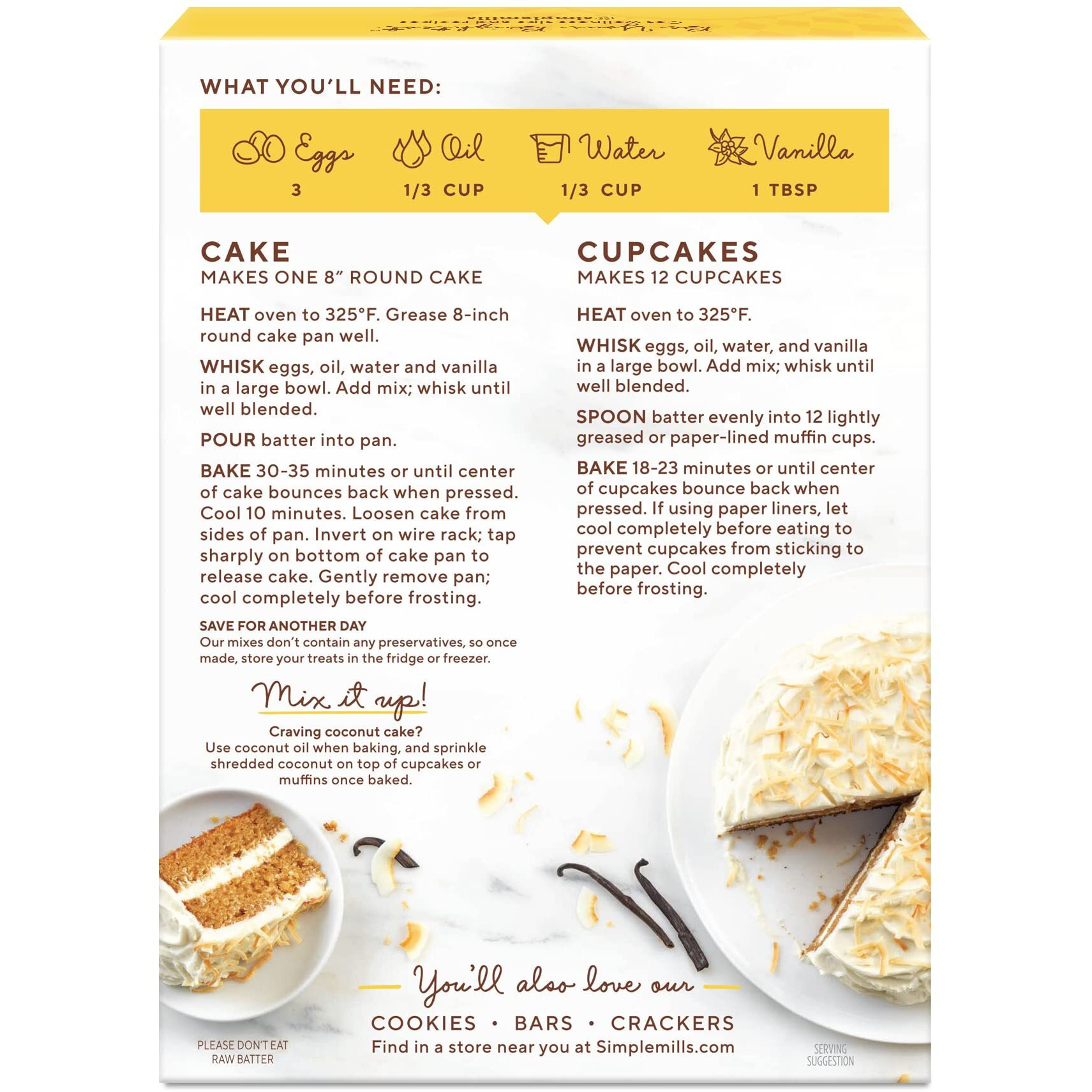 Simple Mills Almond Flour Mix, Vanilla Cupcake & Cake, 11.5 Oz (Packaging May Vary)