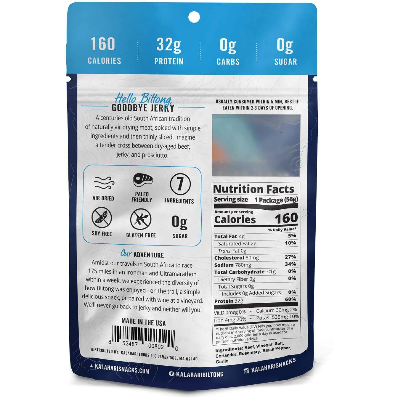 Garlic Kalahari Biltong, Air-Dried Thinly Sliced Beef, 2Oz (Pack Of 3), Sugar Free, Gluten Free, Keto & Paleo, High Protein Snack