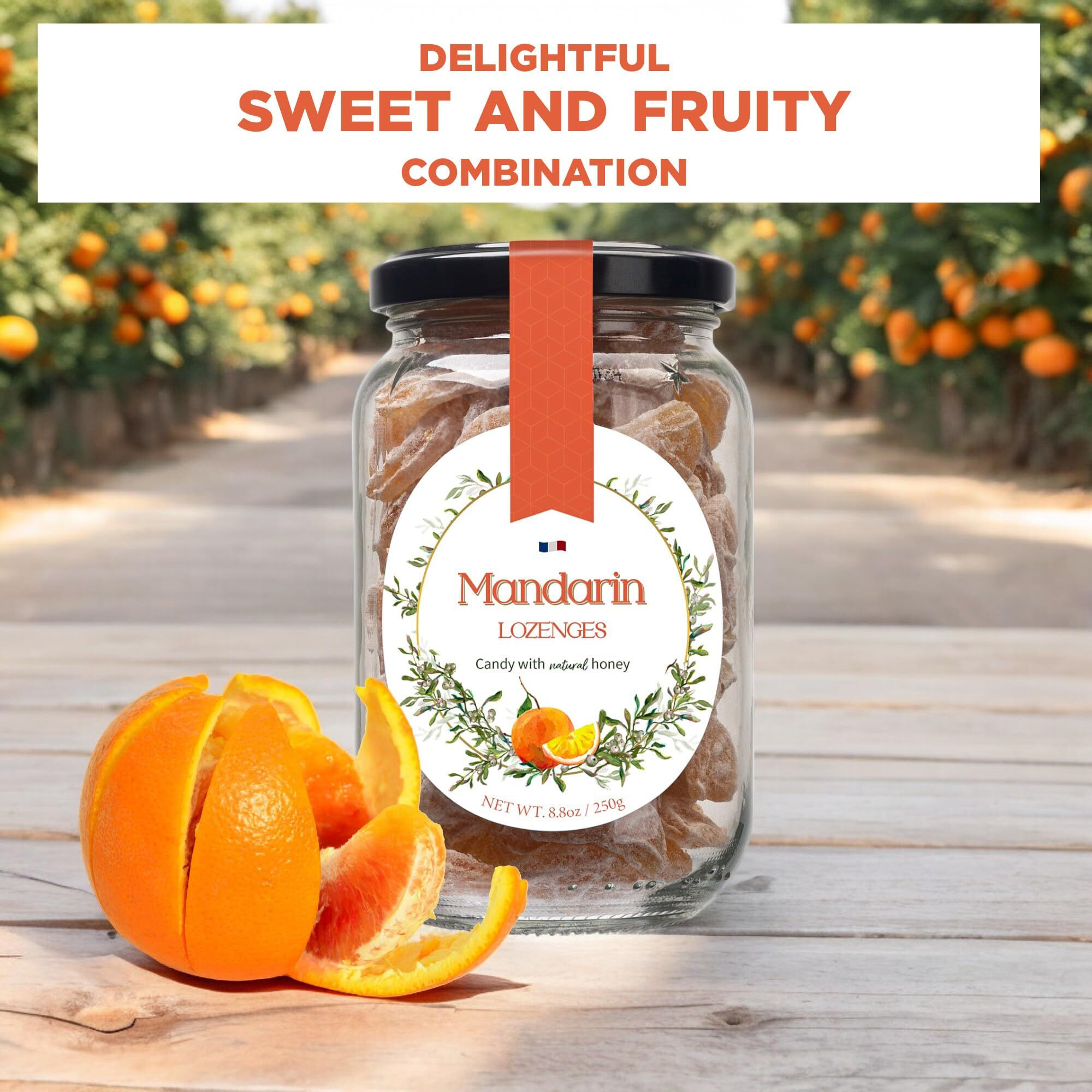 Gourmanity Mandarin Flavor Honey Lozenges 250Gr, Natural Lozenges Made With Honey & Mandarin Flavor, Gourmet Candy Honey Drops, Soothing Honey Throat Lozenges (8.8Oz/250Gr Pack)