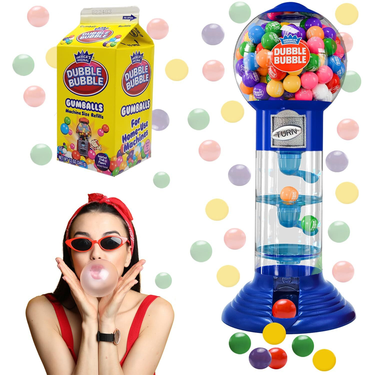 Fruidles Spiral Fun Gumball Bank Machine, Includes 270 Dubble Bubble Gumballs Refills