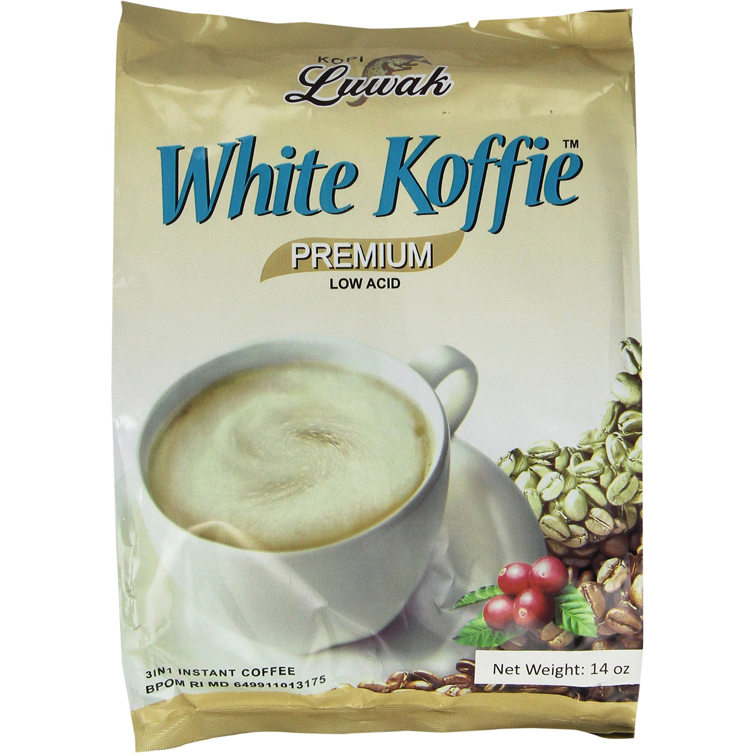 Luwak White Koffie Low Acid (3In1) Instant Coffee 13.5Oz, Pack Of 20 Sachets