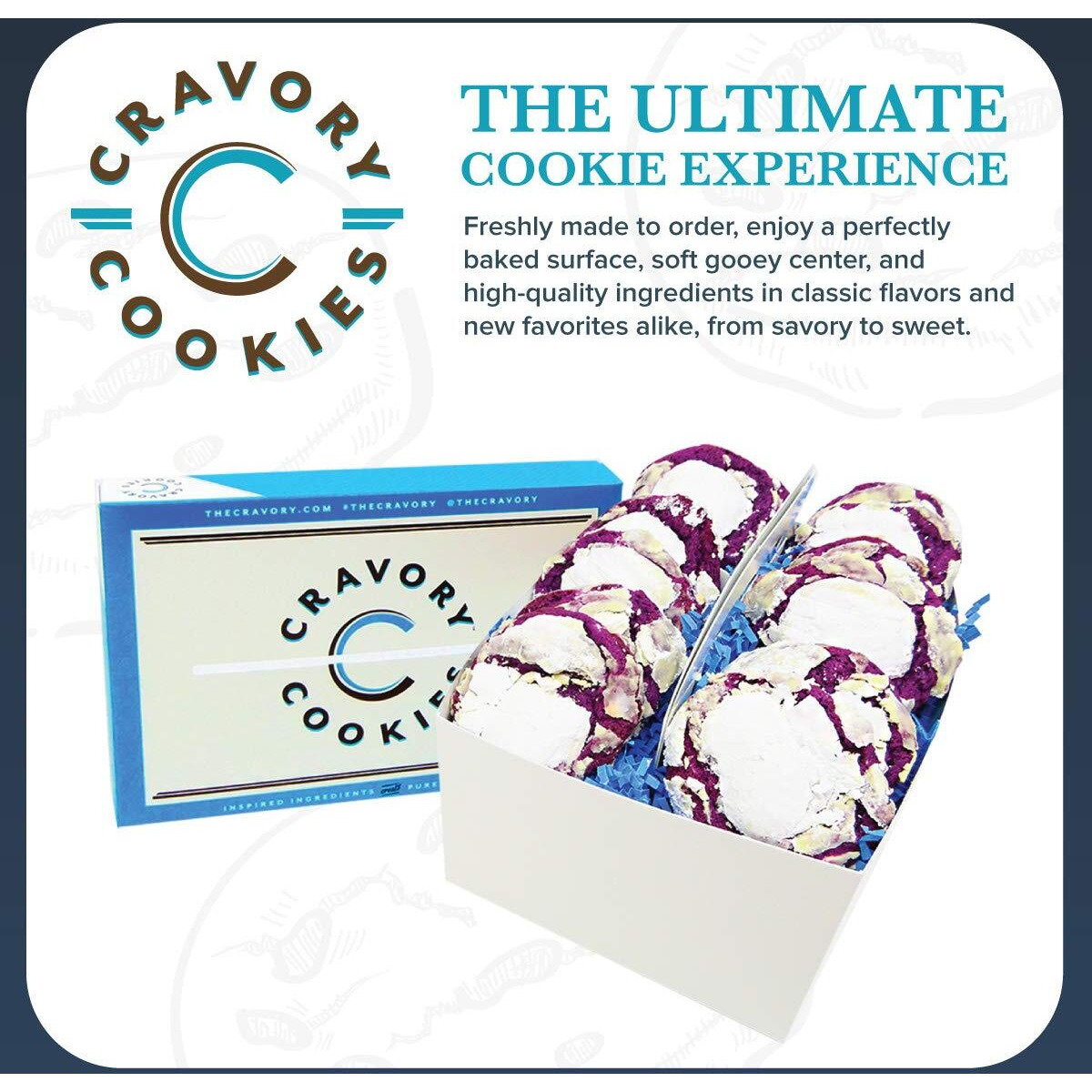The Cravory Ube Cookies - 12 Cookies, 2.0 Oz. Each - Individually Wrapped - Baked Fresh - Gourmet Dessert, Snack Or Baked Goods - Limited Edition