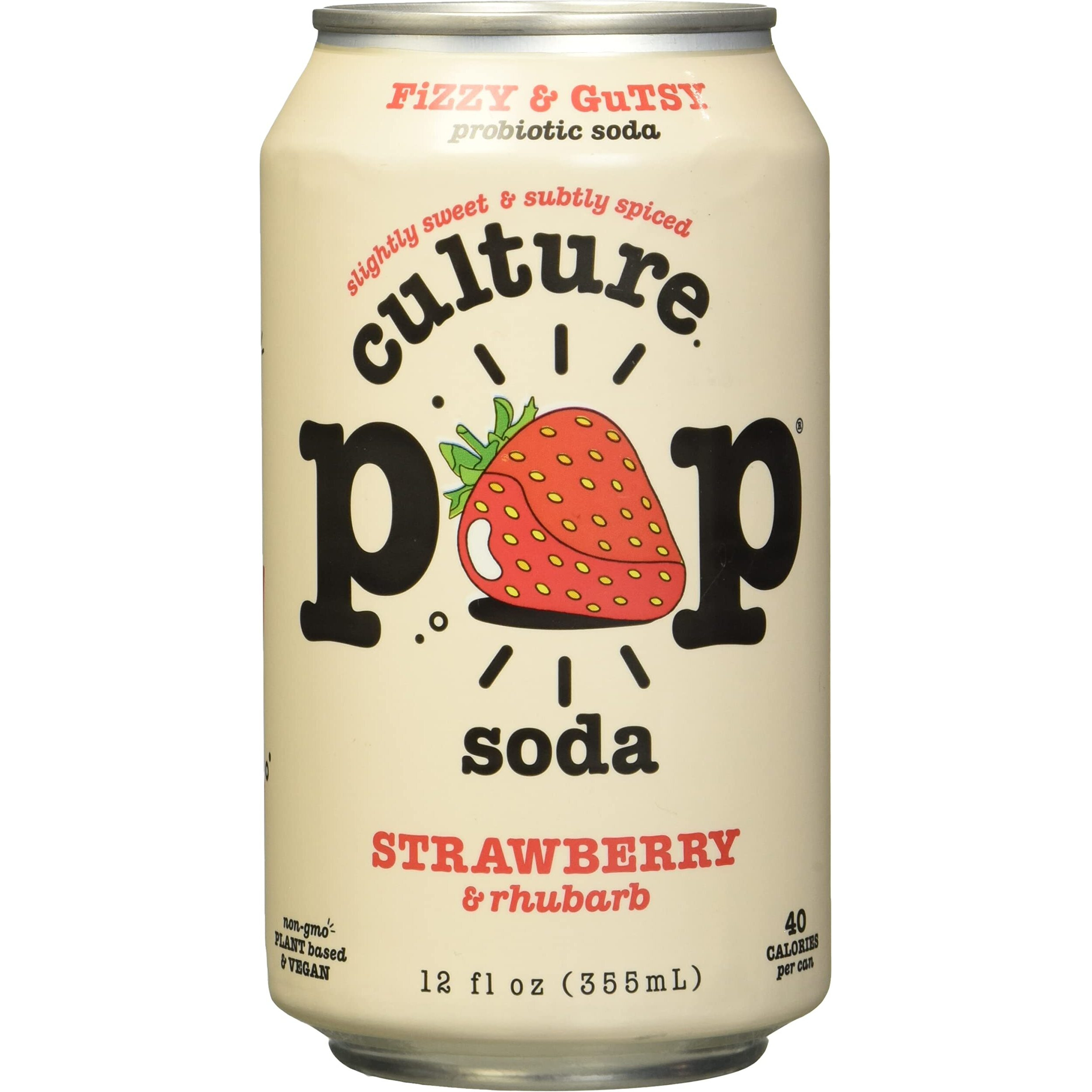 Culture Pop Strawberry & Rhubarb Probiotic Soda, Plant Based, 12 Fluid Ounces (Pack Of 12)