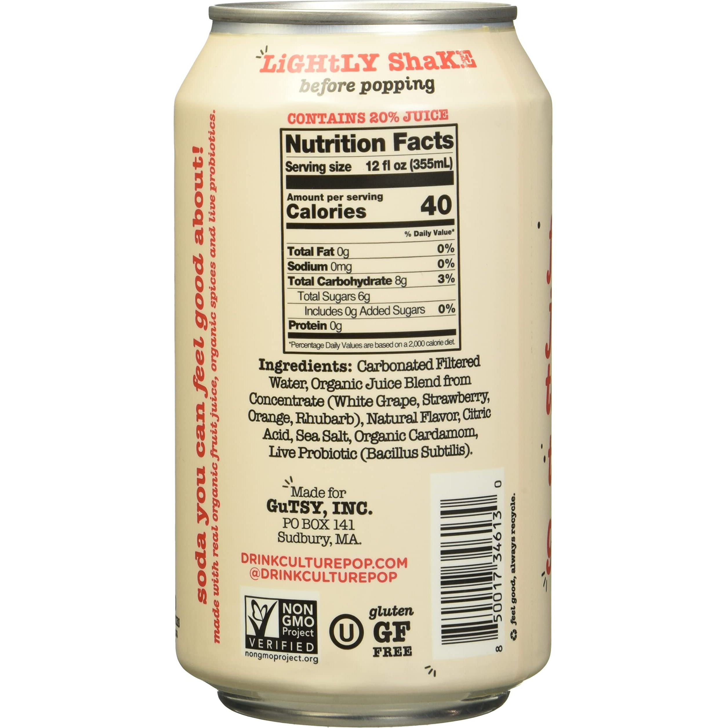 Culture Pop Strawberry & Rhubarb Probiotic Soda, Plant Based, 12 Fluid Ounces (Pack Of 12)