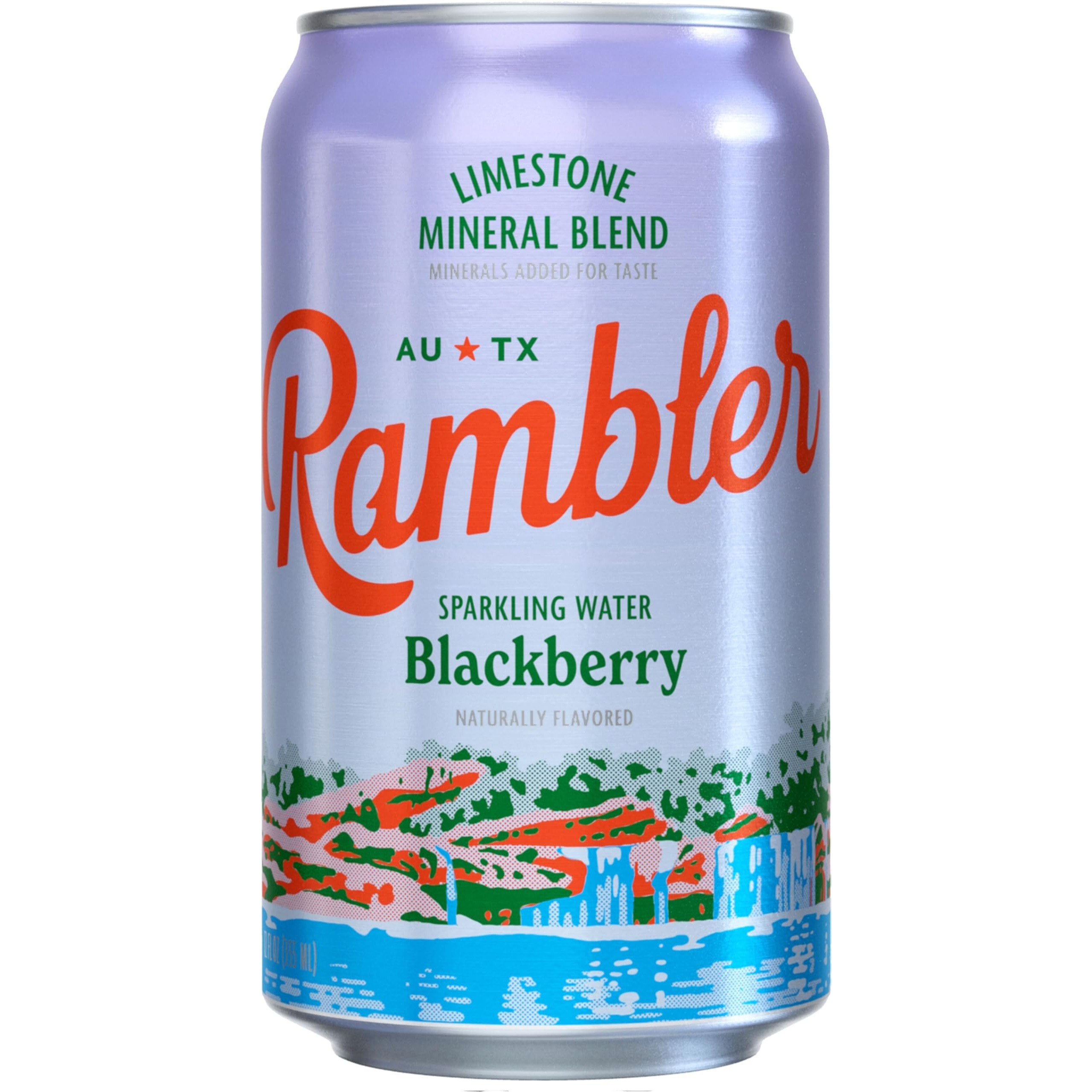 Autx Rambler Blackberry Sparkling Water, Limestone Mineral Blend, Three 8-Packs (24 Cans)