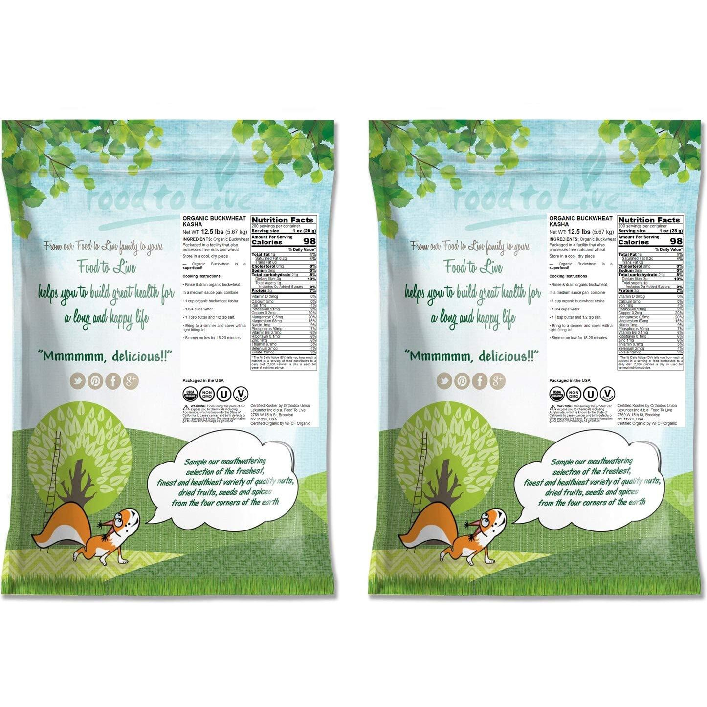 Food To Live Organic Buckwheat Kasha, 25 Pounds - Grechka, Toasted Whole Groats, Non-Gmo, Kosher, Sirtfood, Bulk