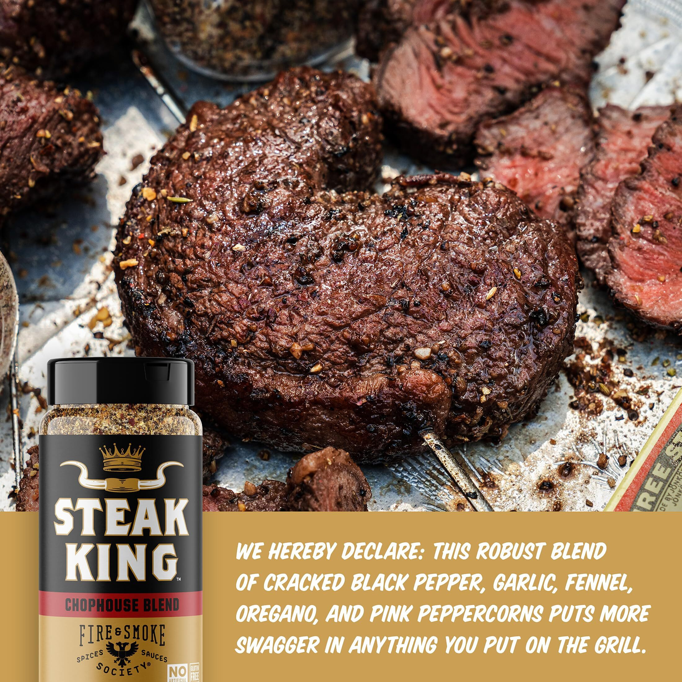 Fire & Smoke Society Steak King Steak Seasoning | Bbq Rubs, Steak Rub For Smoking And Grilling Meat | Filet Mignon, Ribeye, Beef, Lamb And Burgers | Bbq Rubs And Spices | Black Pepper, Fennel, Oregano, Pink Peppercorns | Large (2-Pack)
