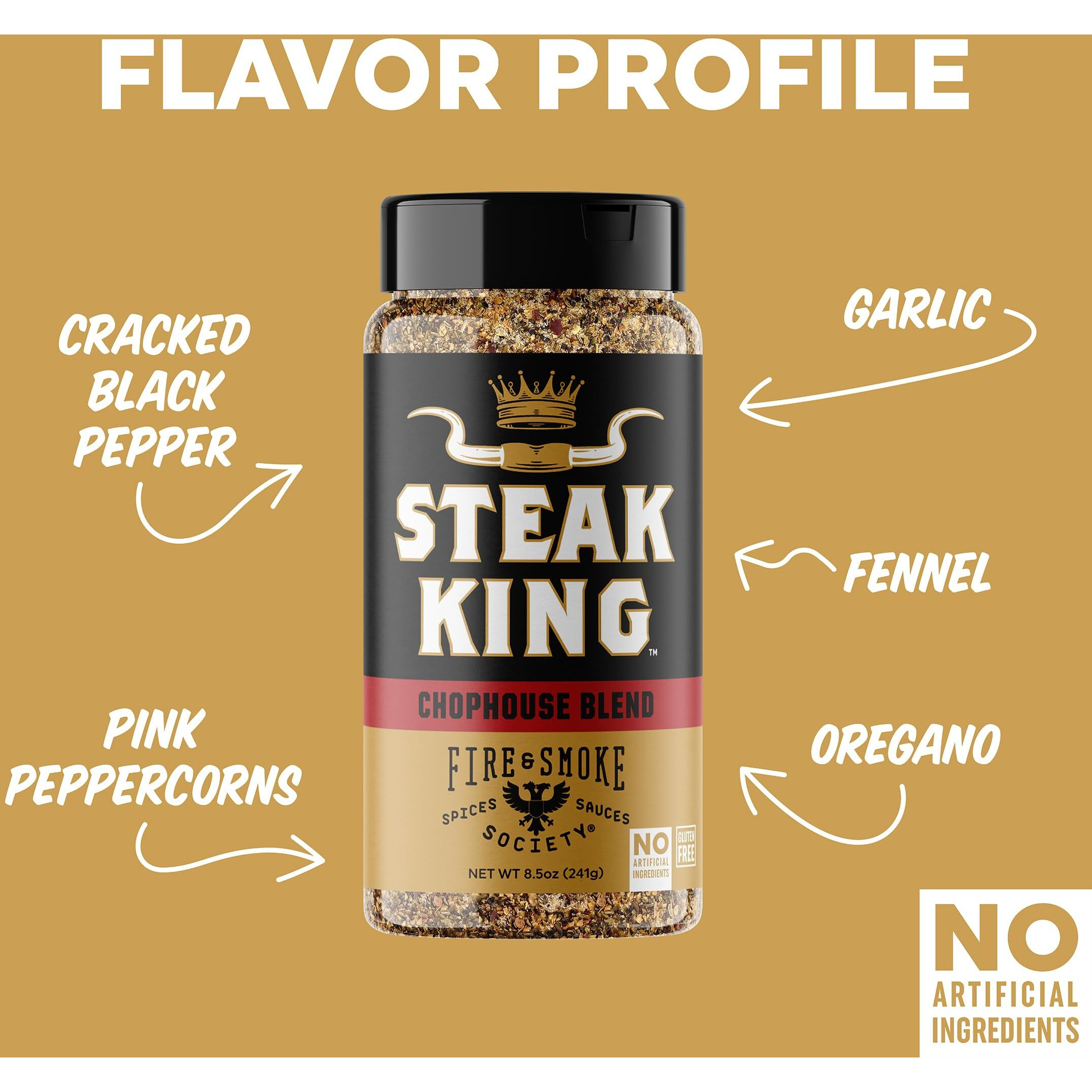 Fire & Smoke Society Steak King Steak Seasoning | Bbq Rubs, Steak Rub For Smoking And Grilling Meat | Filet Mignon, Ribeye, Beef, Lamb And Burgers | Bbq Rubs And Spices | Black Pepper, Fennel, Oregano, Pink Peppercorns | Large (2-Pack)