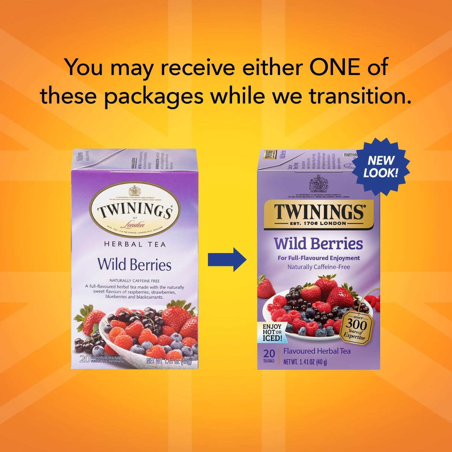 Twinings Wild Berries Tea - A Naturally Caffeine-Free Herbal Tea Bursting With Fresh & Uplifting Berry Tea Flavours, Individually Wrapped Tea Bags, 20 Count (Pack Of 2)