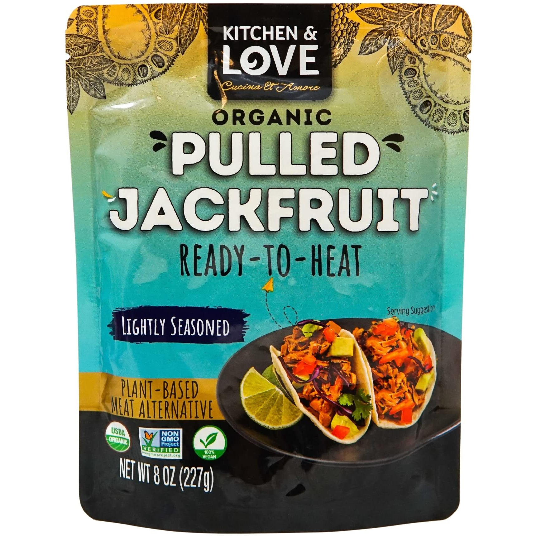 Kitchen And Love, Jackfruit Lightly Seasoned, Organic, Fully Cooked, Versatile Plant Based Meat Alternative, Gluten Free, 90 Seconds, High In Fiber, Non Gmo Verified, Kosher, Vegan, 8 Oz (Pack Of 3)