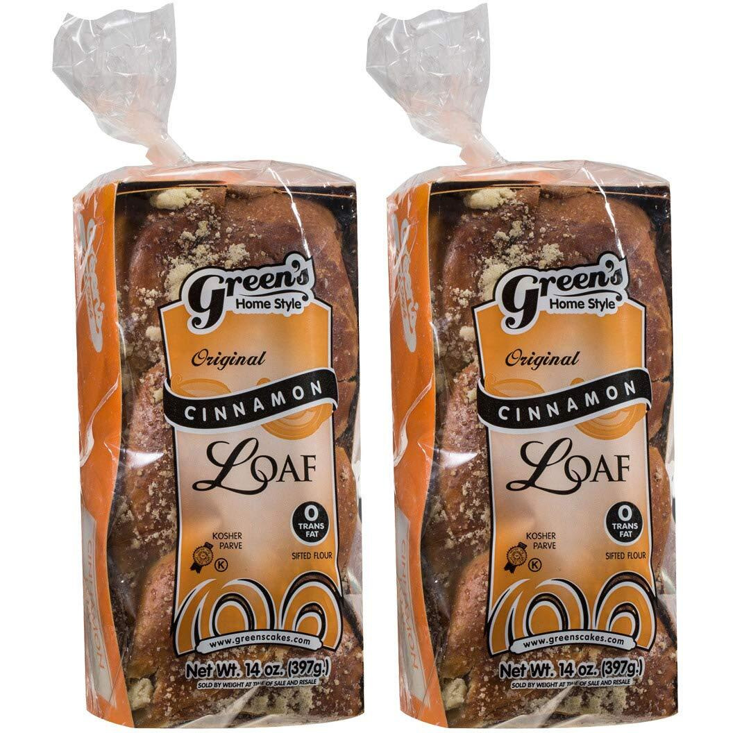Green's Bakery Cinnamon Loaf Babka, 2 Pack 14 Oz. Fresh And Delicious, Ok Certified Kosher And Pareve Babka Bread, Dairy Free And Nut Free