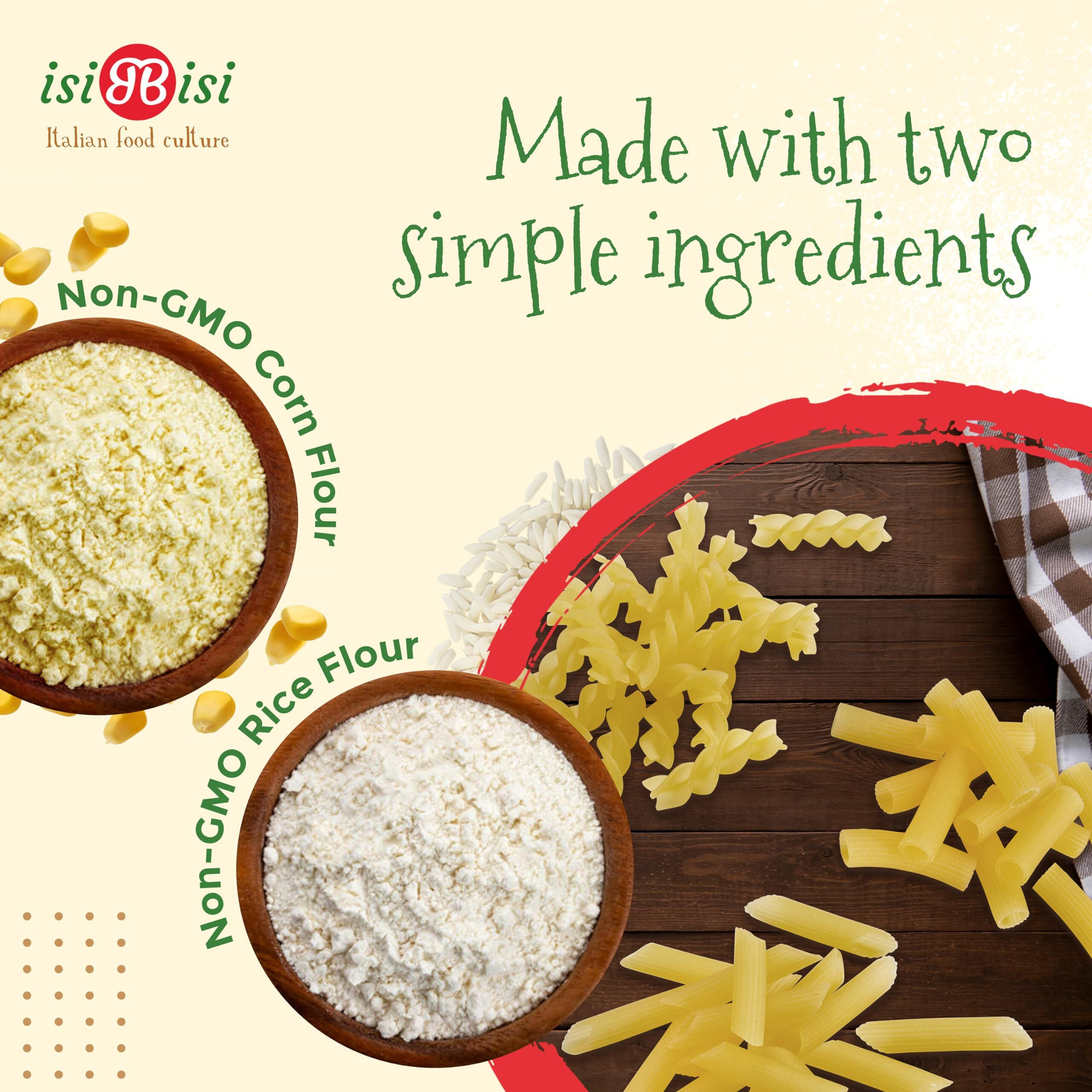 Isibisi Pasta Sampler - Penne, Rigatoni, Spirali Noodles - Authentic Italian Pasta In Bulk Made With Corn, Rice Flour - Non Gmo Vegan, Artisanal Pasta - Made In Italy (6 Pack)