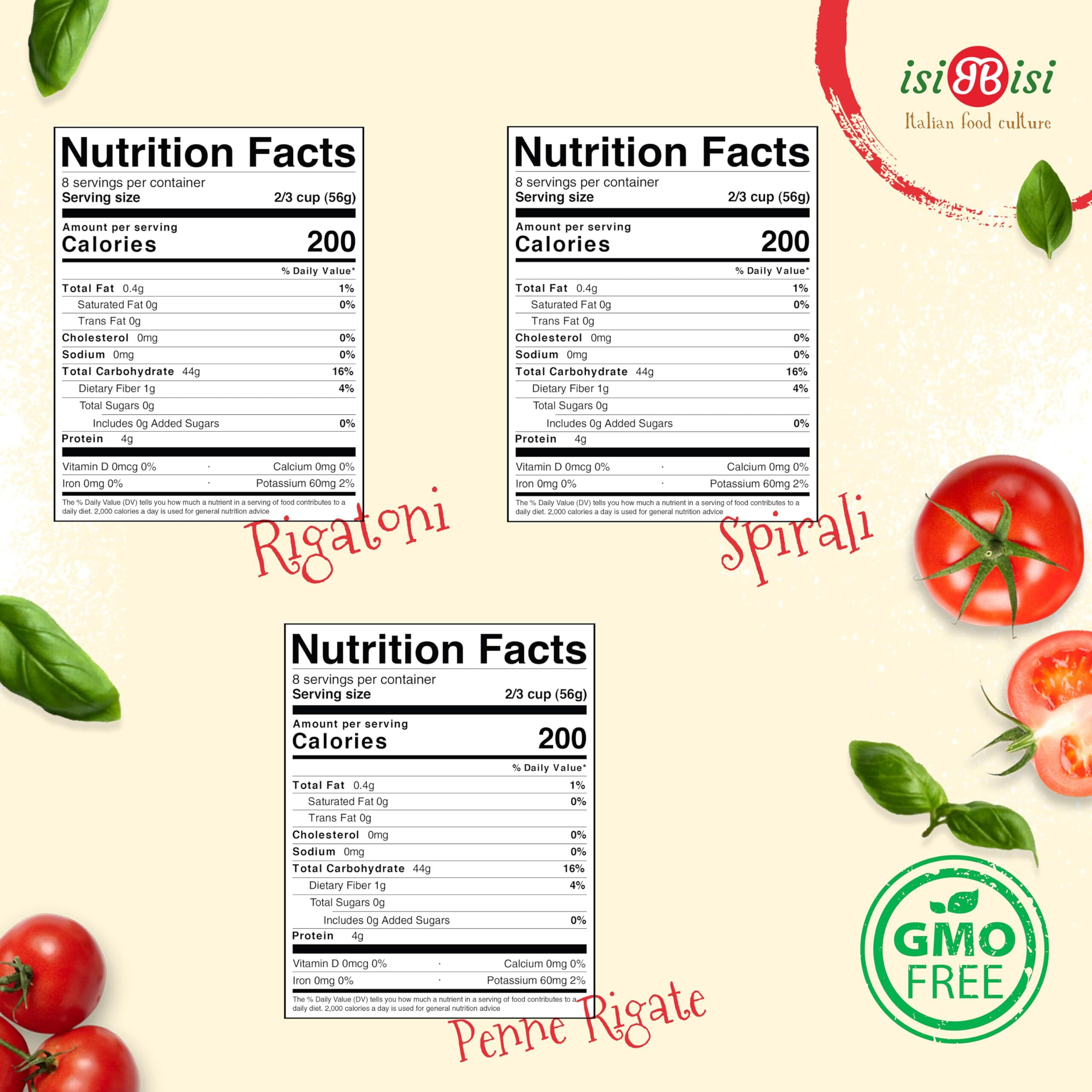Isibisi Pasta Sampler - Penne, Rigatoni, Spirali Noodles - Authentic Italian Pasta In Bulk Made With Corn, Rice Flour - Non Gmo Vegan, Artisanal Pasta - Made In Italy (6 Pack)