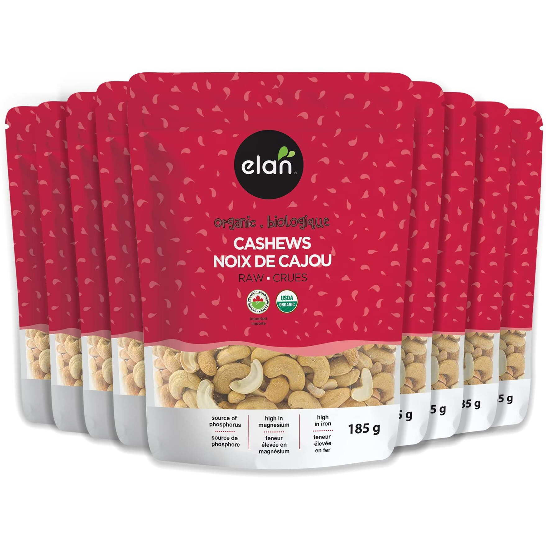 Elan Organic Raw Cashews, Unroasted, Unsalted, Non-Gmo, Vegan, Gluten-Free, Kosher, Raw Nuts, Healthy Snack, 8 Pack Of 6.5 Oz