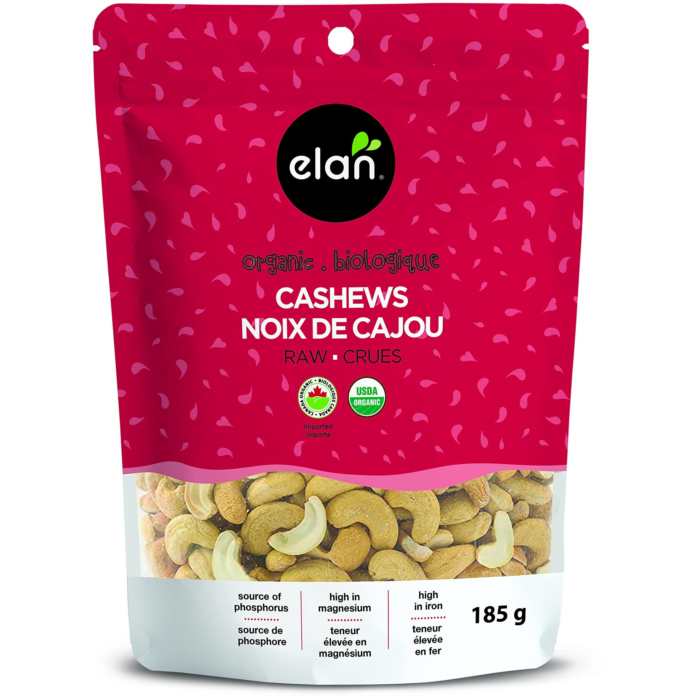 Elan Organic Raw Cashews, Unroasted, Unsalted, Non-Gmo, Vegan, Gluten-Free, Kosher, Raw Nuts, Healthy Snack, 8 Pack Of 6.5 Oz