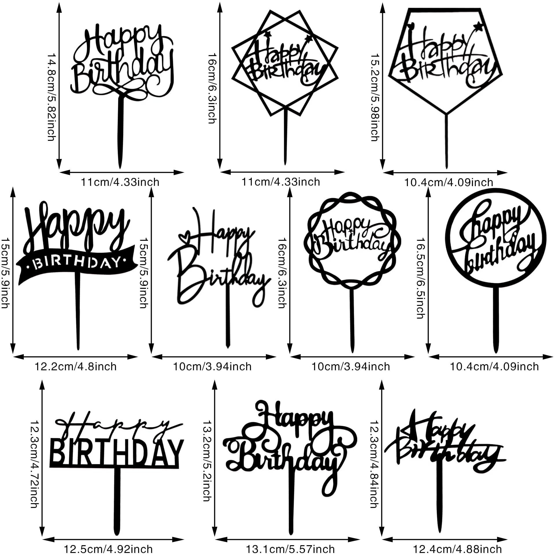 40 Pcs Happy Birthday Cake Topper Acrylic Birthday Cupcake Topper Cake Pick Decorations For Birthday Party Cake Desserts Pastries 10 Styles 4 Colors