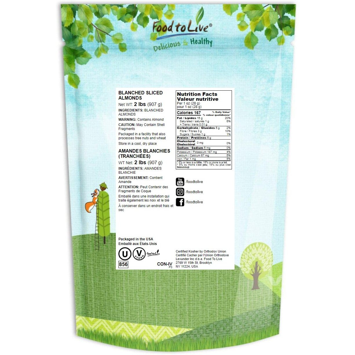 Food To Live - Blanched Sliced Almonds, 2 Pounds Thinly Sliced Raw Blanched Almonds, Vegan, Keto, Kosher, Bulk. High In Vitamin E, Riboflavin. Great For Homemade Desserts, Baked Goods, Salads.