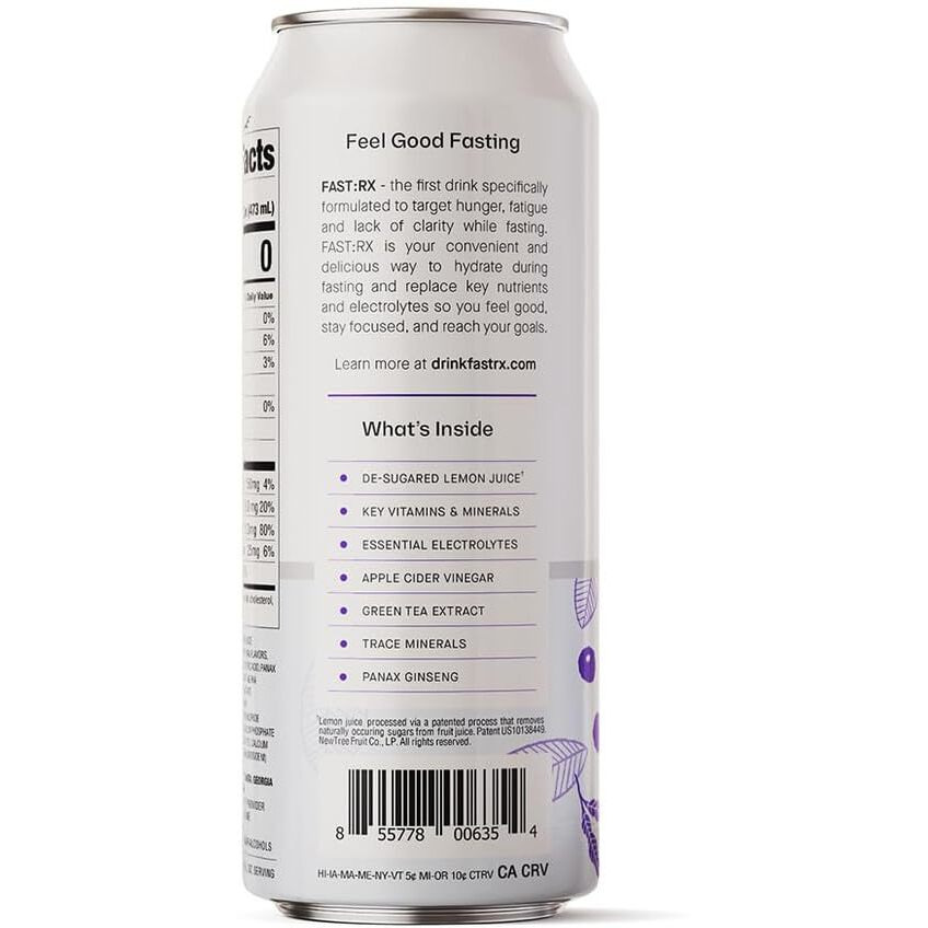 Fastrx Blueberry Acai Still Hydrating Fasting/Keto Drinks - Includes Essential Electrolytes, Vitamins, De-Sugared Lemon Juice - Zero Sugar Energy Drinks, 16 Fl Oz (Pack Of 12)