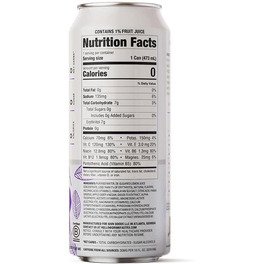 Fastrx Blueberry Acai Still Hydrating Fasting/Keto Drinks - Includes Essential Electrolytes, Vitamins, De-Sugared Lemon Juice - Zero Sugar Energy Drinks, 16 Fl Oz (Pack Of 12)