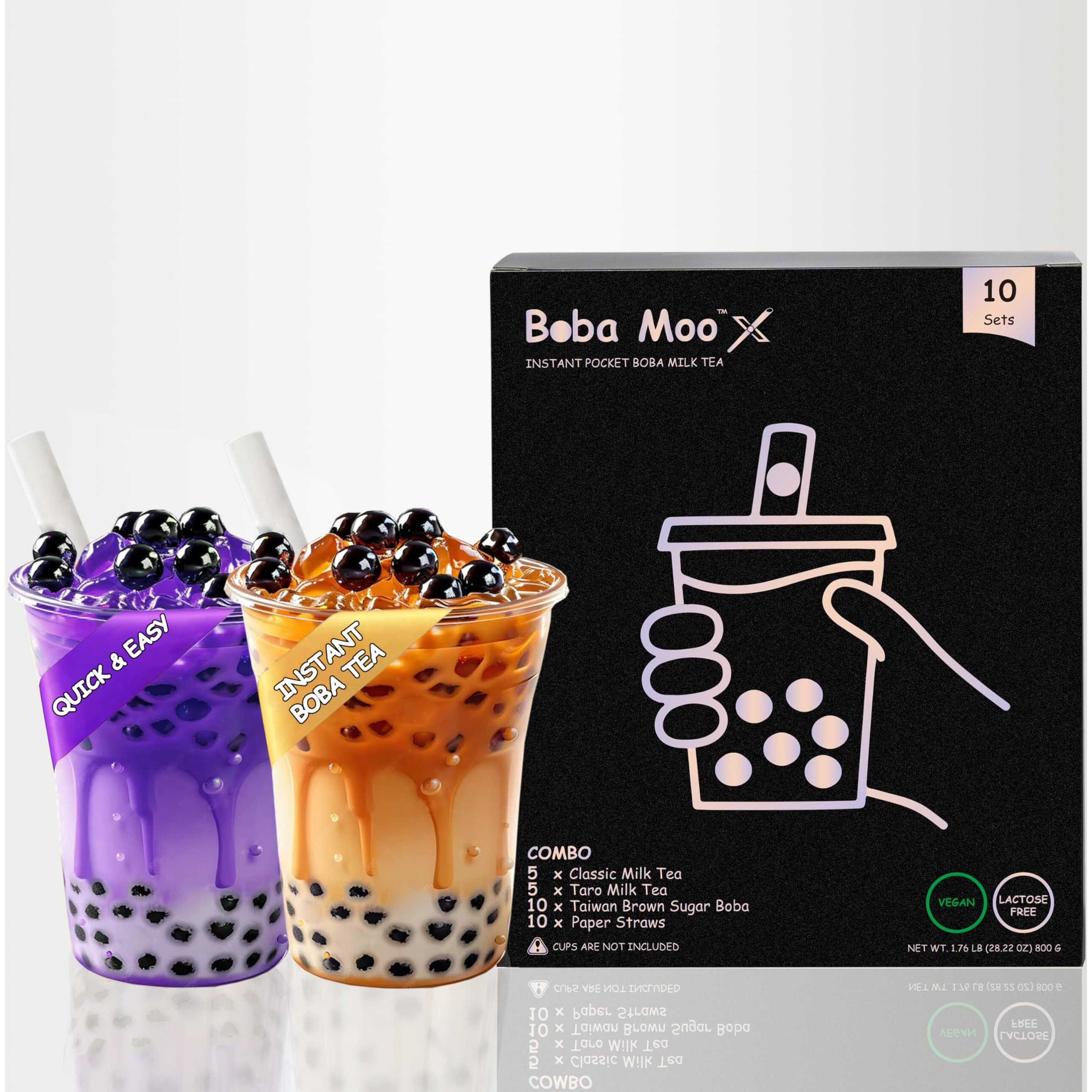 Boba Moo X Premium Boba Tea Kit Combo (Classic & Taro) - Only 5,000 Kits Yearly, Small Batch Bubble Tea Kit With Boba Tapioca Pearls, Exceptional Taste & Chewiness, Vegan, Lactose-Free, 10 Servings