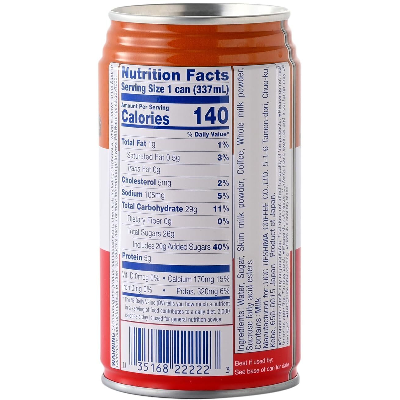 Ucc Original Blend Coffee With Milk, Ready To Drink Coffee, Imported From Japan, 11.3 Oz (Pack Of 6)