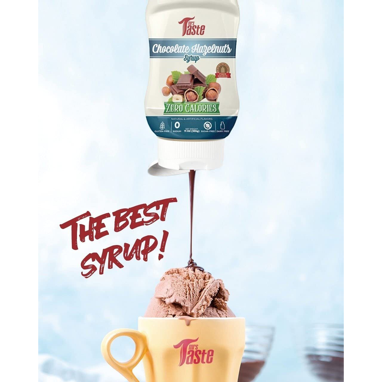 Mrs Taste Sugar Free Chocolate Hazelnut Syrup, Zero Calories, Zero Sodium, Zero Sugar, High Fiber, Keto Friendly, Paleo Friendly, Condiments And Sauces (11 Oz, Chocolate Hazelnut Syrup)