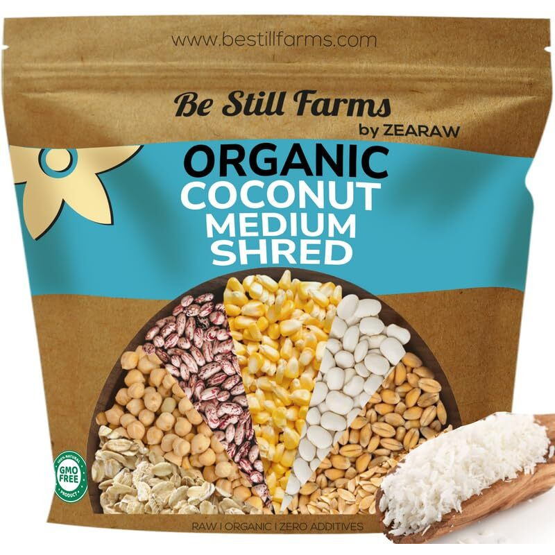 Be Still Farms Organic Shredded Coconut Unsweetened (2.8 Lb) - Medium Grated Desiccated Coconut Flakes - | Not Toasted | Non-Gmo | Usda Certified | - Dried Coconut Shreds For Smoothie Granola Baking