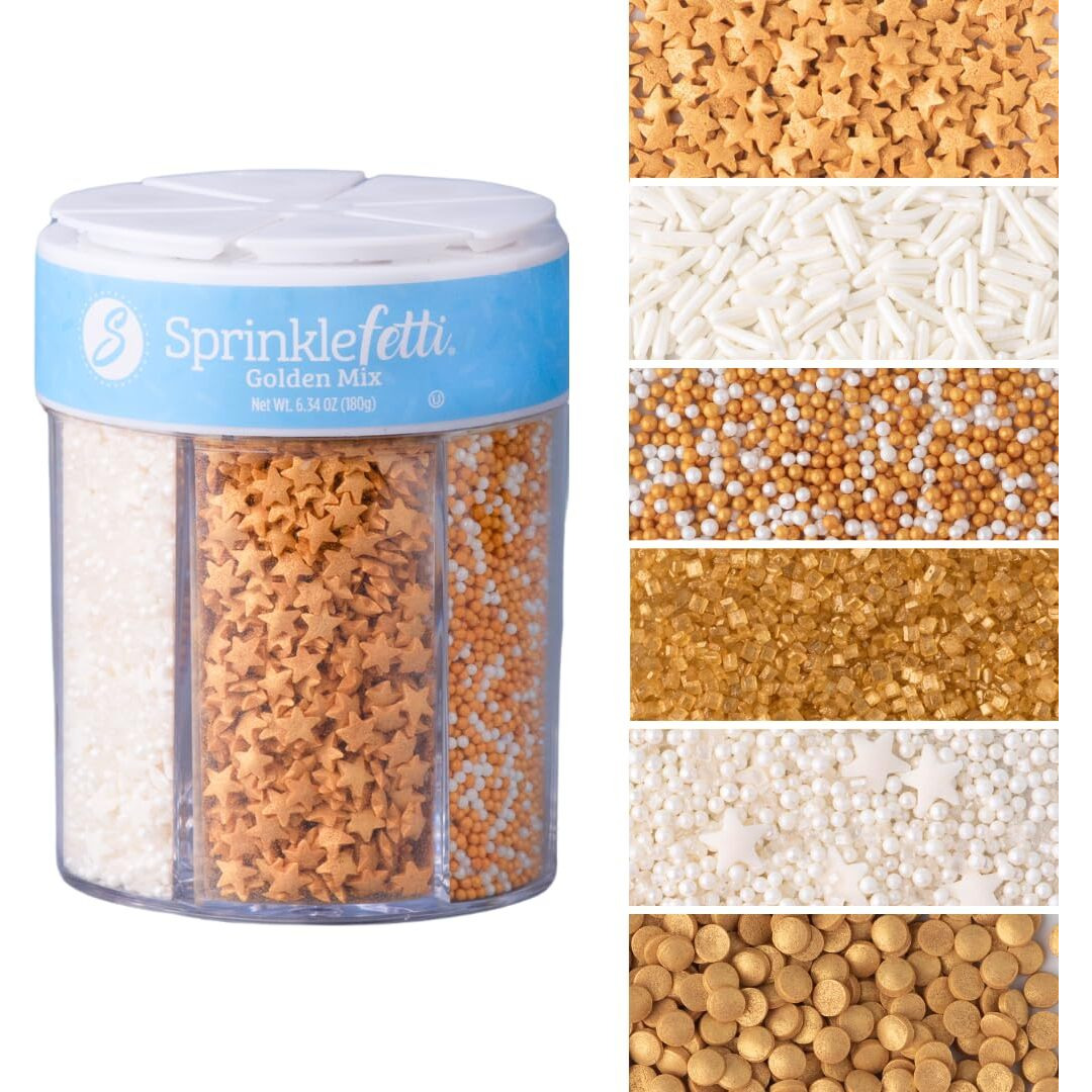 Sweets Indeed Sprinkles, Edible Sprinkle Mix, Perfect For Cake Decorations, Baking, Ice Cream, Cookies, Cupcake Topper (Gold)